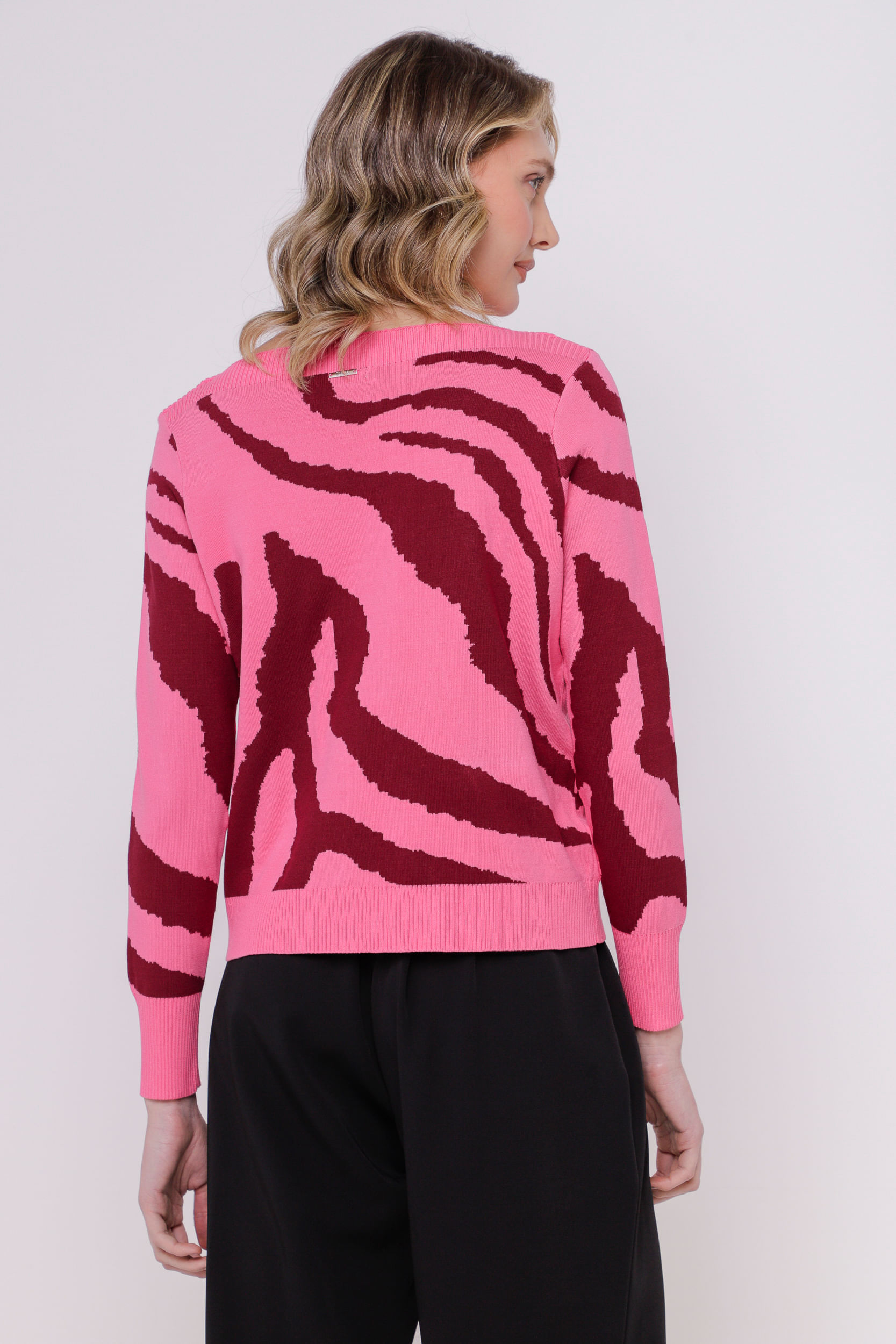 Blusa Tricot Manga Longa Zebrado ROSA Blusa Tricot Manga Longa Zebrado ROSA