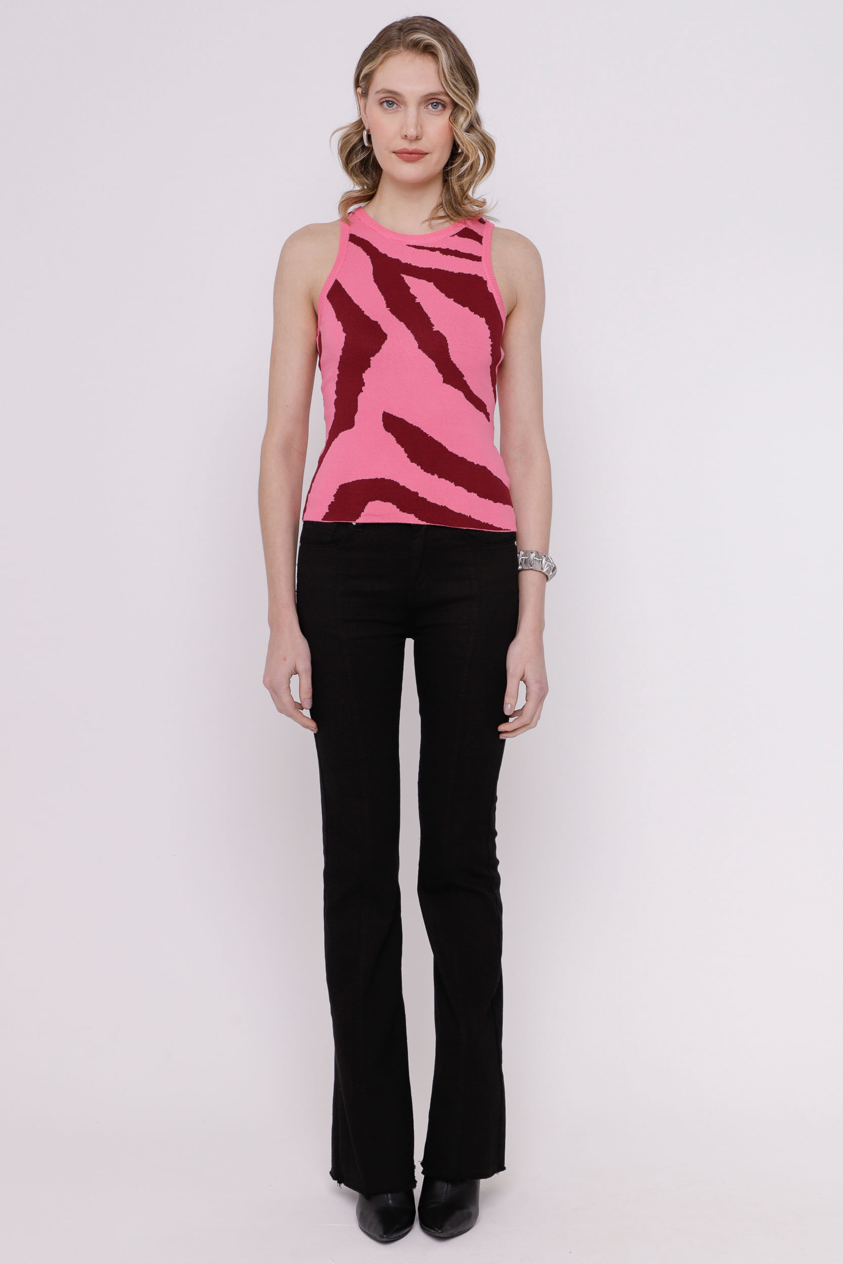 Regata Tricot Zebrado ROSA Regata Tricot Zebrado ROSA
