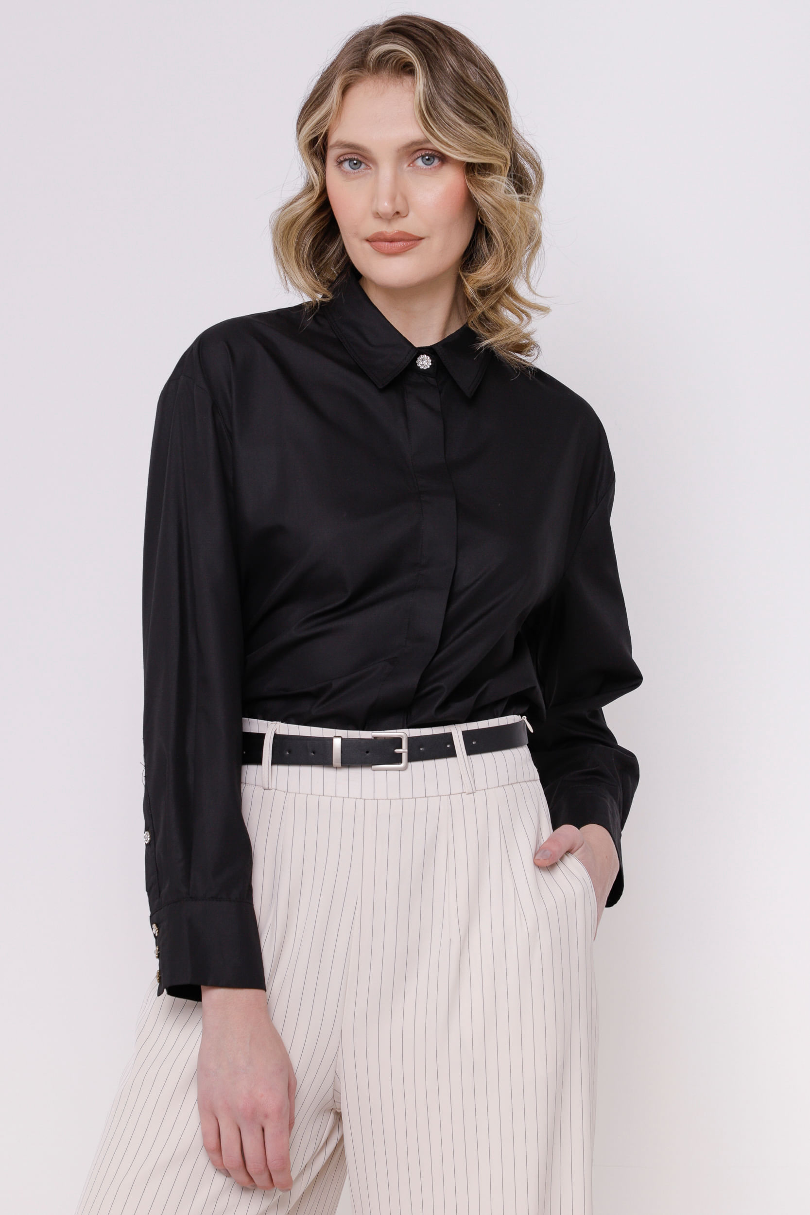 Camisa Basic Punho Pérola PRETO