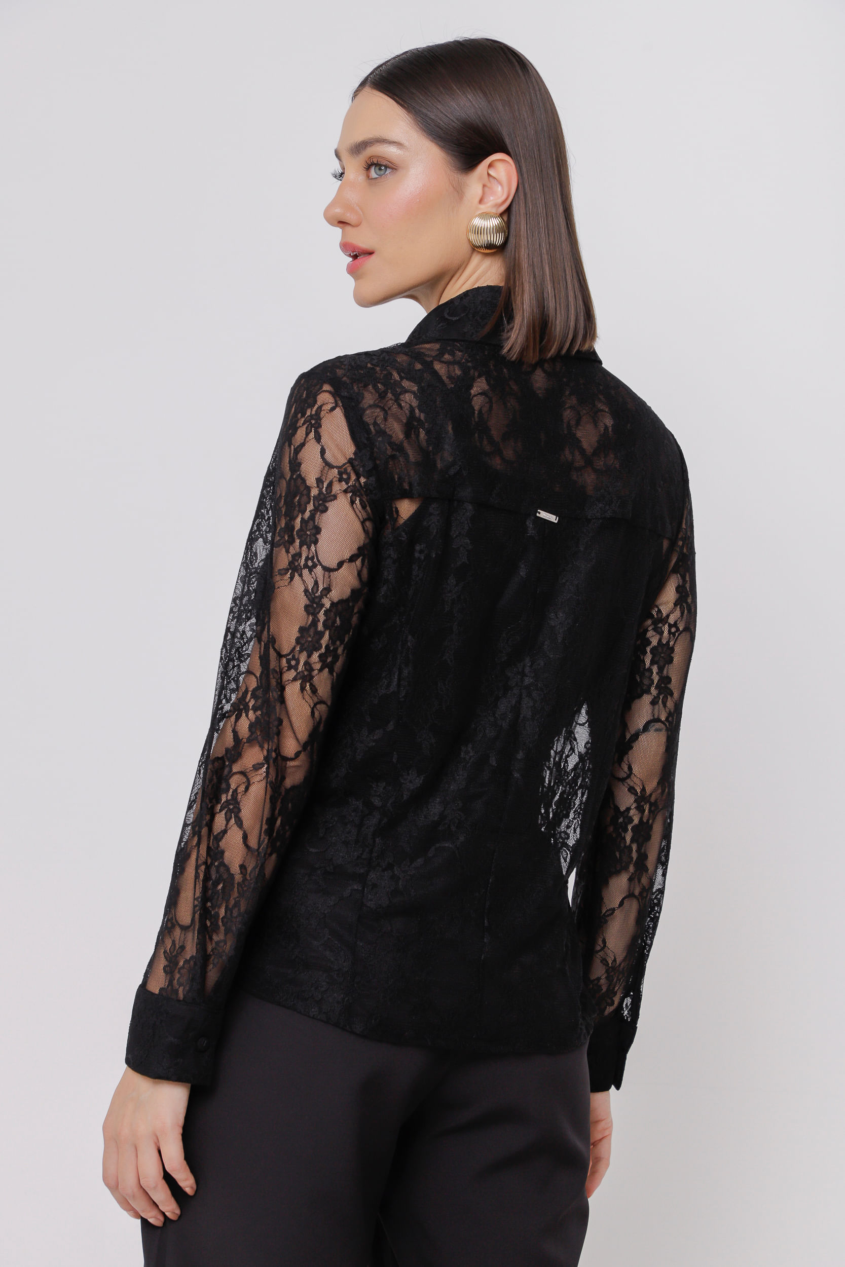 9035138 - Camisa Renda com Botões PRETO 9035138 - Camisa Renda com Botões PRETO