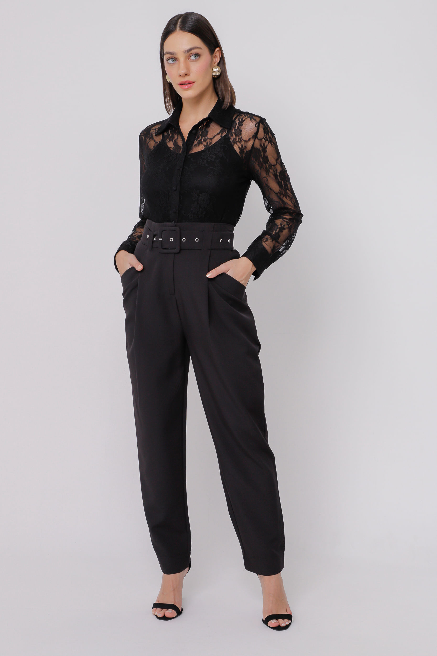 9035138 - Camisa Renda com Botões PRETO 9035138 - Camisa Renda com Botões PRETO