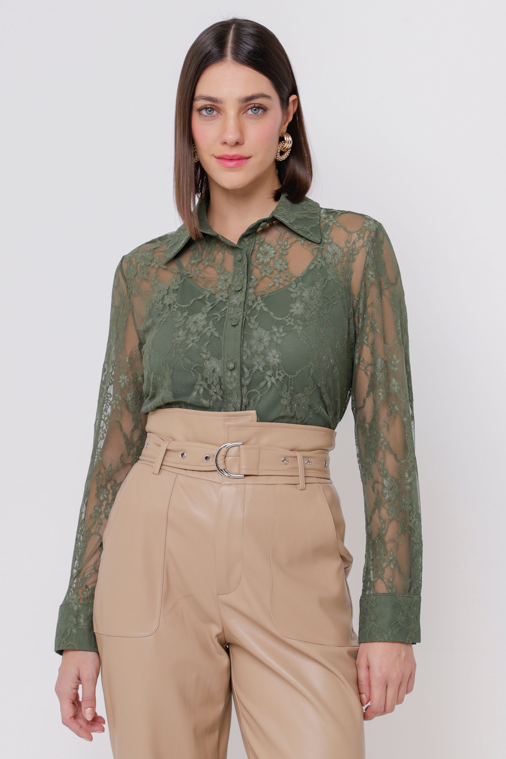 9035138 - Camisa Renda com Botões      VERDE 