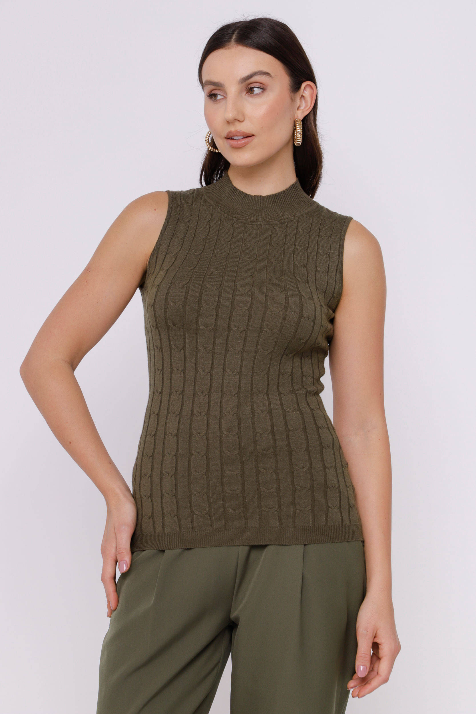 Regata Tricot Trançado  VERDE MILITAR