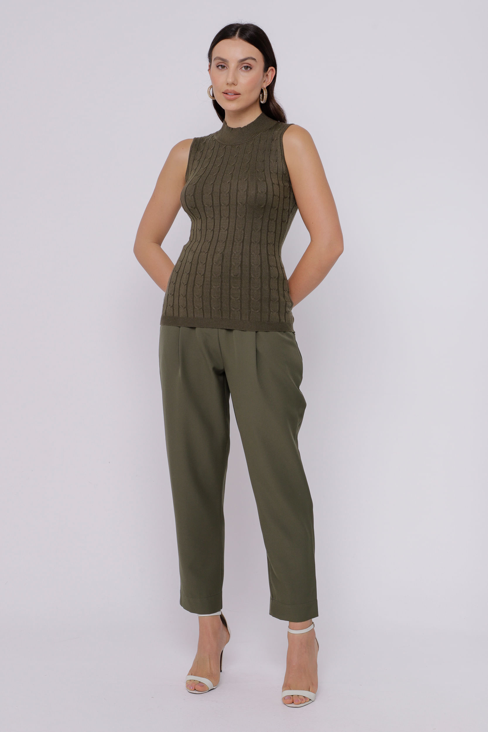 Regata Tricot Trançado  VERDE MILITAR