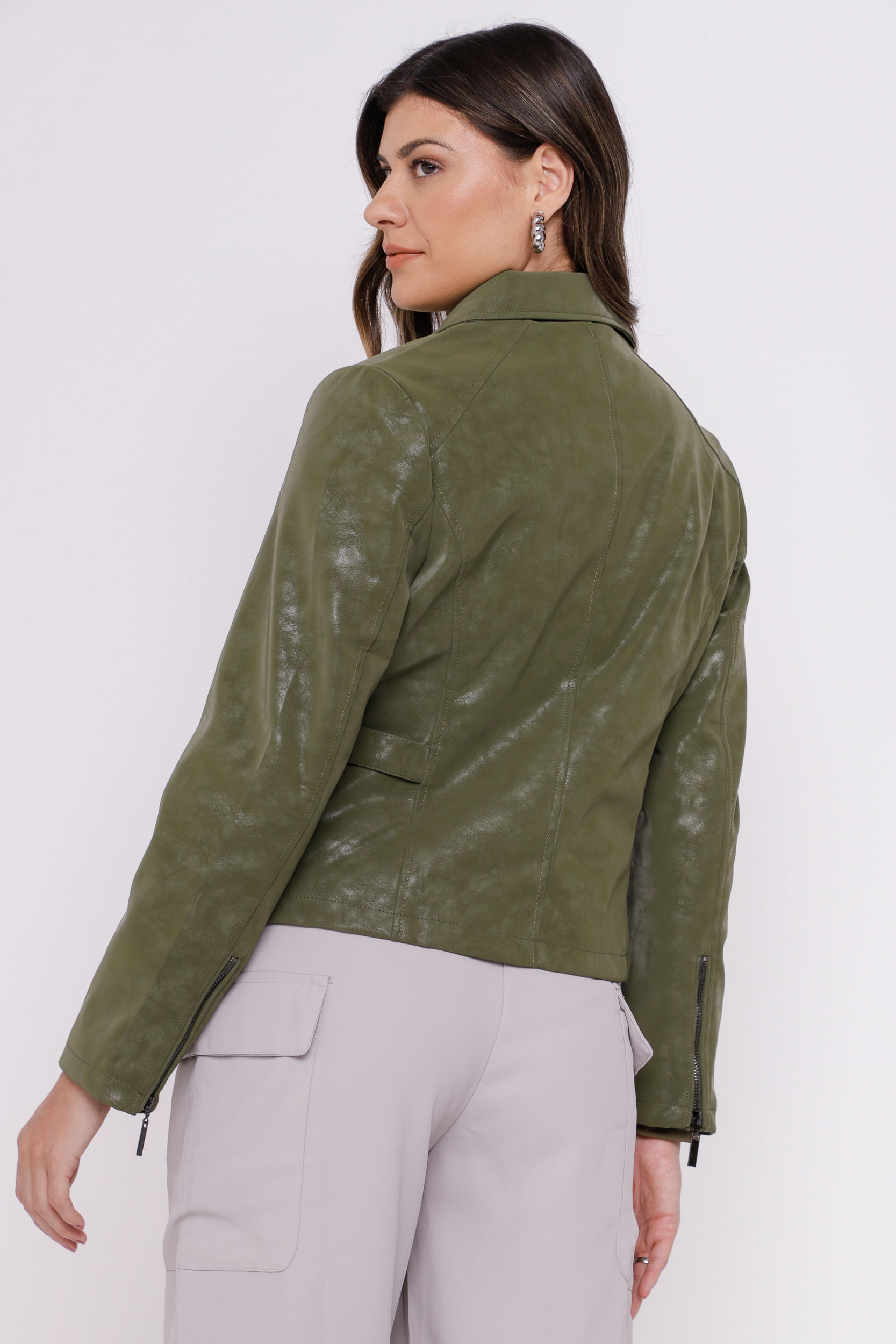 Jaqueta Biker em PU Texturizado VERDE Jaqueta Biker em PU Texturizado VERDE