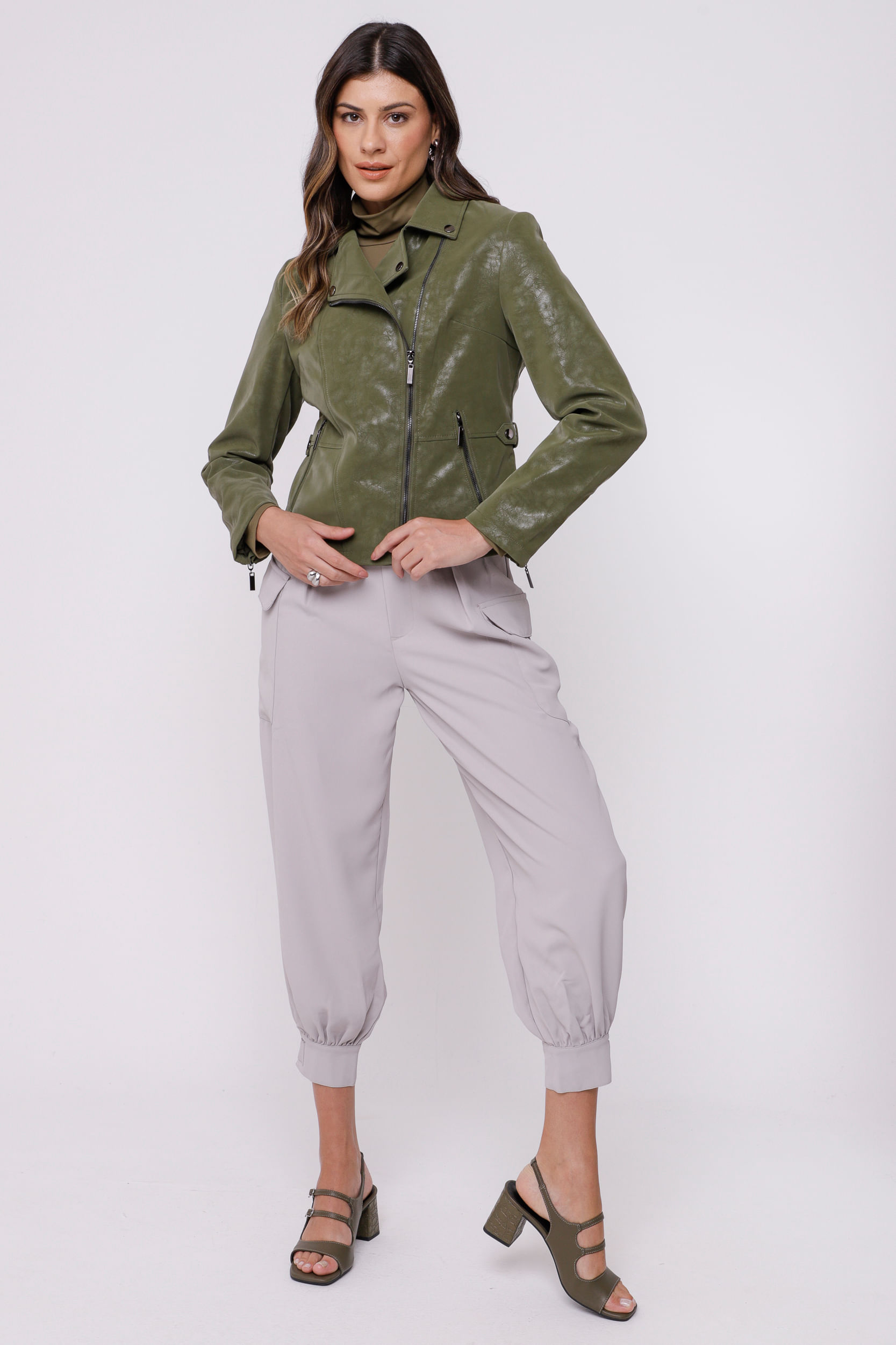 Jaqueta Biker em PU Texturizado VERDE Jaqueta Biker em PU Texturizado VERDE