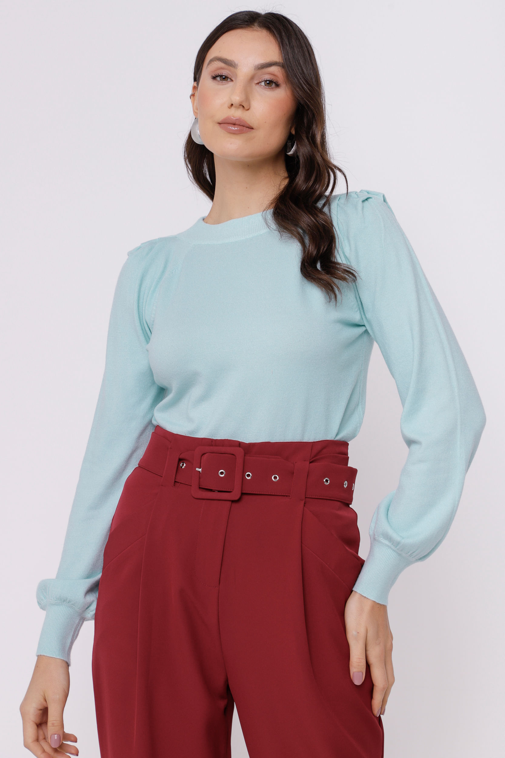 9035032 - Blusa Tricot Manga Princesa  AZUL
