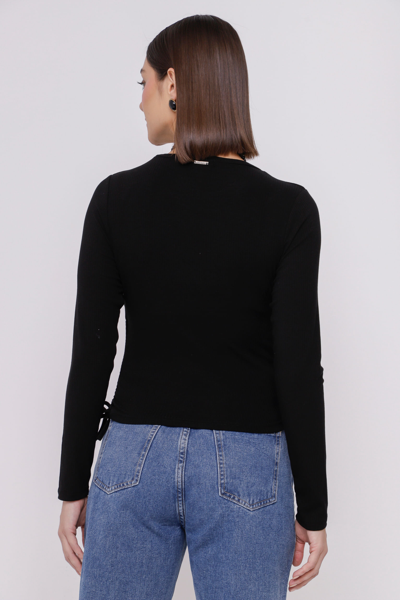 9034259 - Blusa Malha Canelada Franzido Lateral PRETO 9034259 - Blusa Malha Canelada Franzido Lateral PRETO