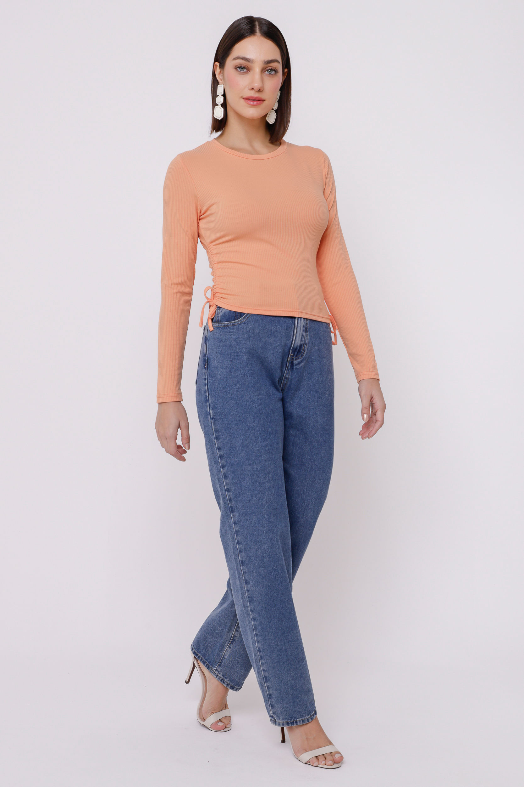 9034259 - Blusa Malha Canelada Franzido Lateral CORAL 9034259 - Blusa Malha Canelada Franzido Lateral CORAL