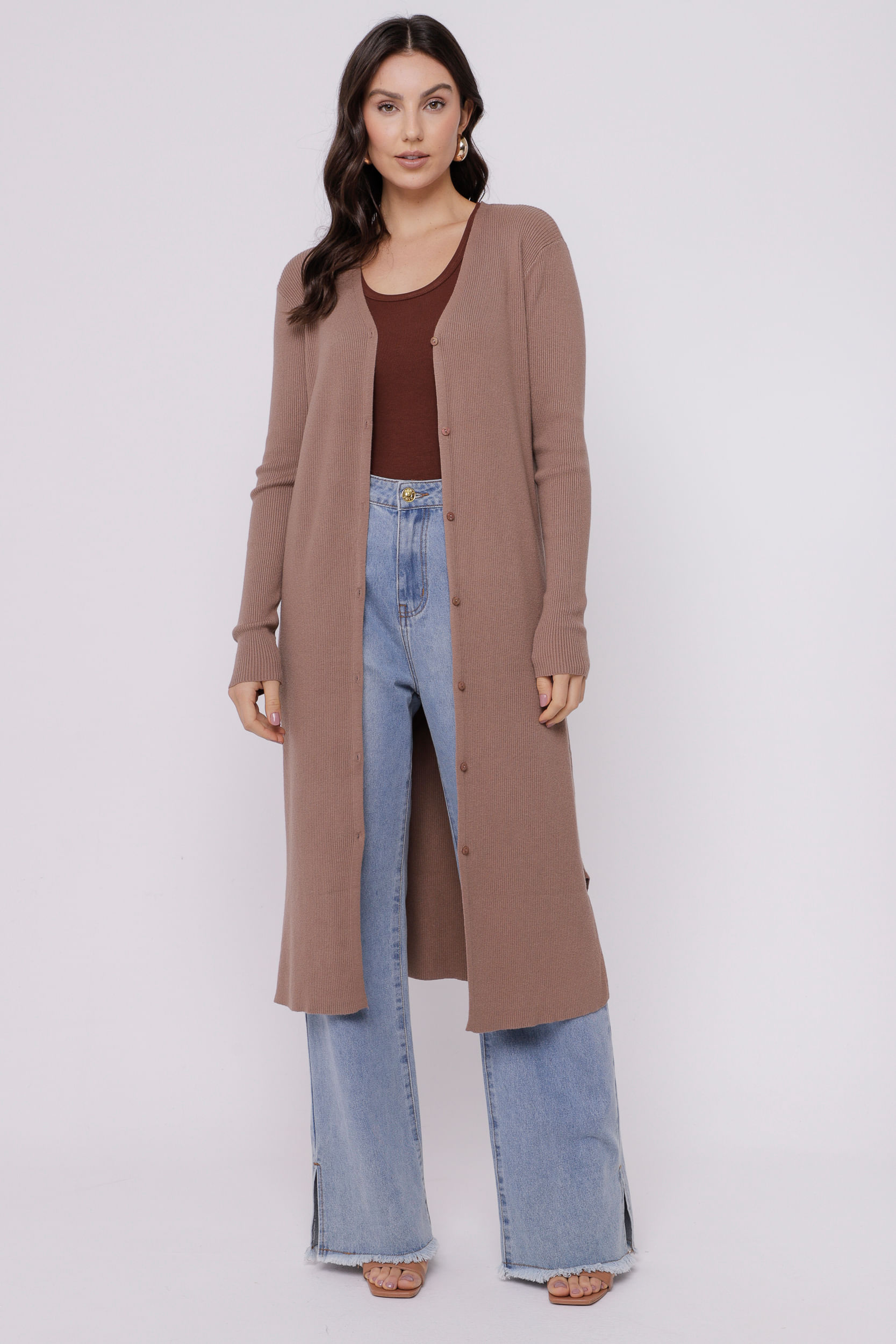 9035020 - Cardigan Longo de Tricot MARROM