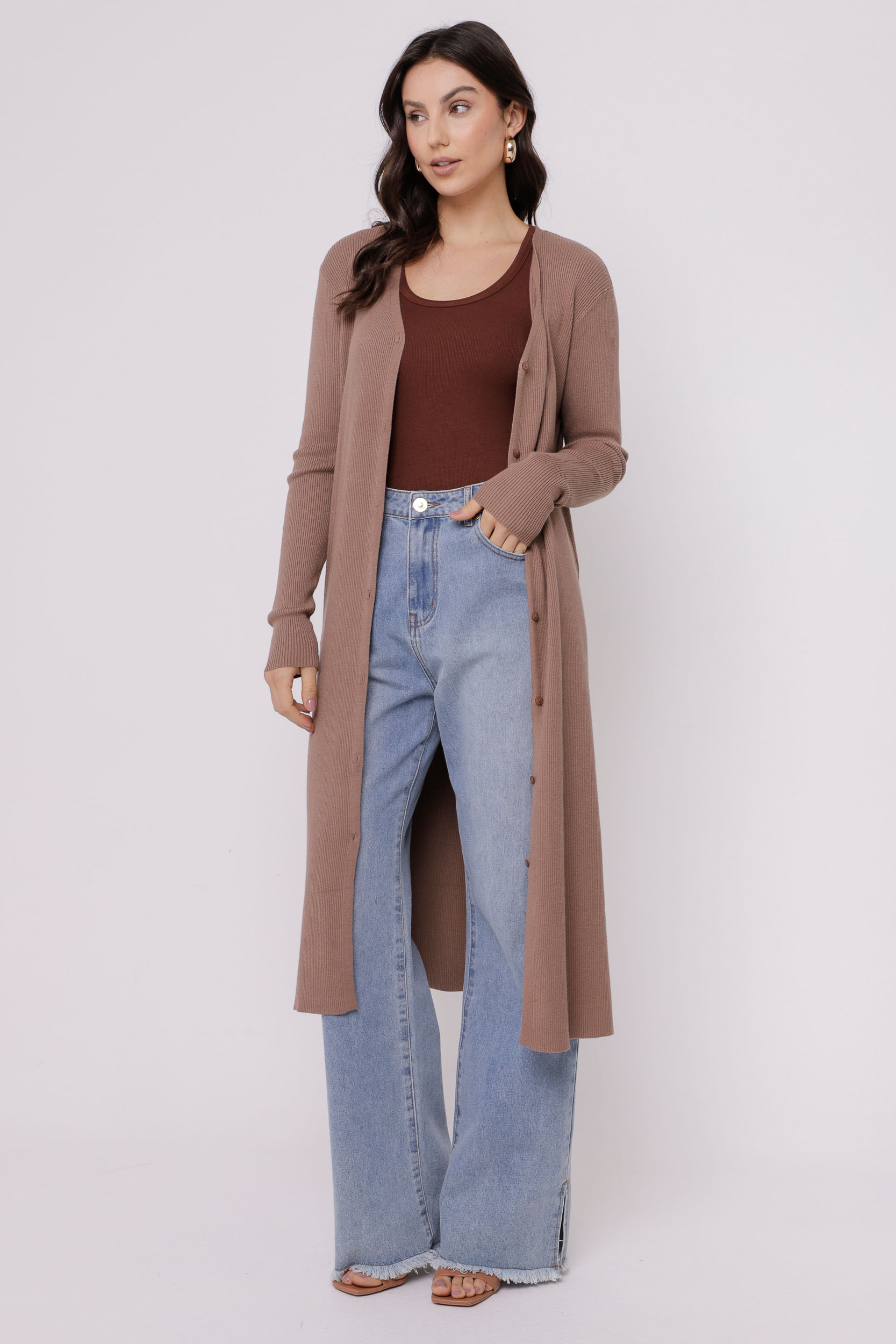 9035020 - Cardigan Longo de Tricot MARROM 9035020 - Cardigan Longo de Tricot MARROM