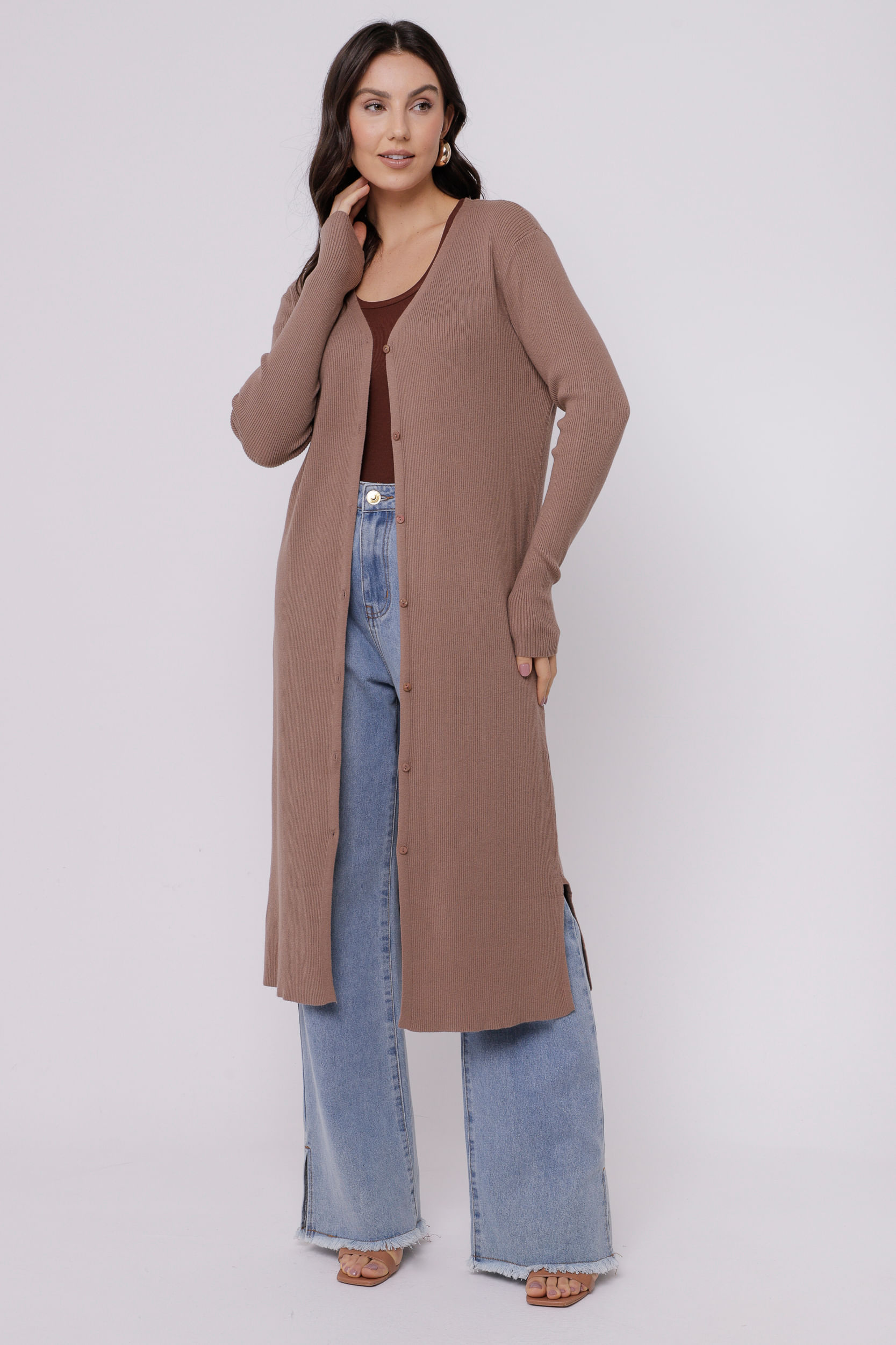 9035020 - Cardigan Longo de Tricot MARROM 9035020 - Cardigan Longo de Tricot MARROM