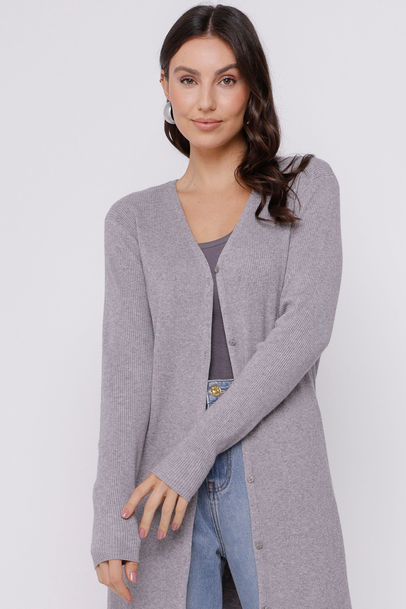 9035020 - Cardigan Longo de Tricot CINZA 9035020 - Cardigan Longo de Tricot CINZA
