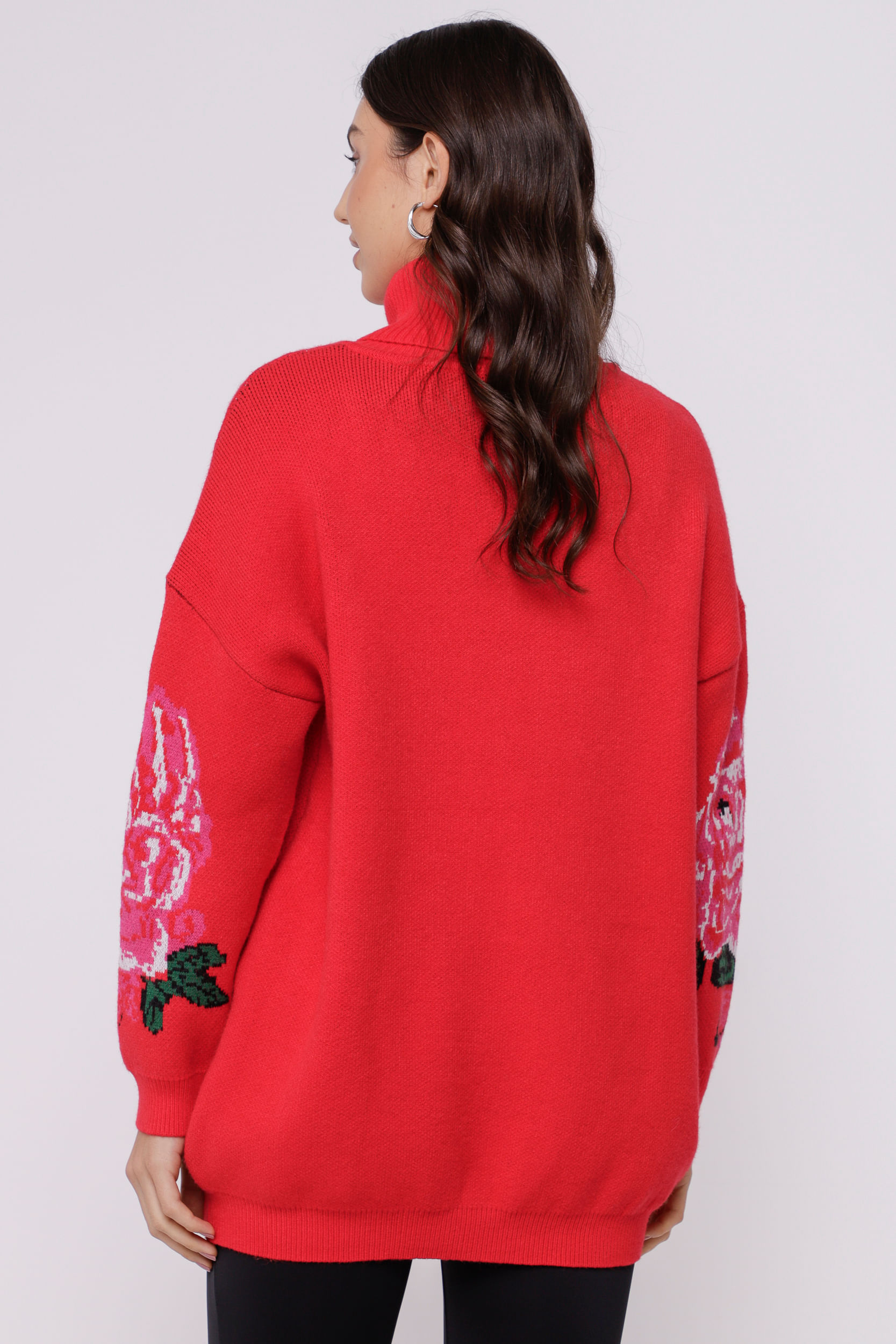 9035171 - Blusa de Tricot Rosas  VERMELHO