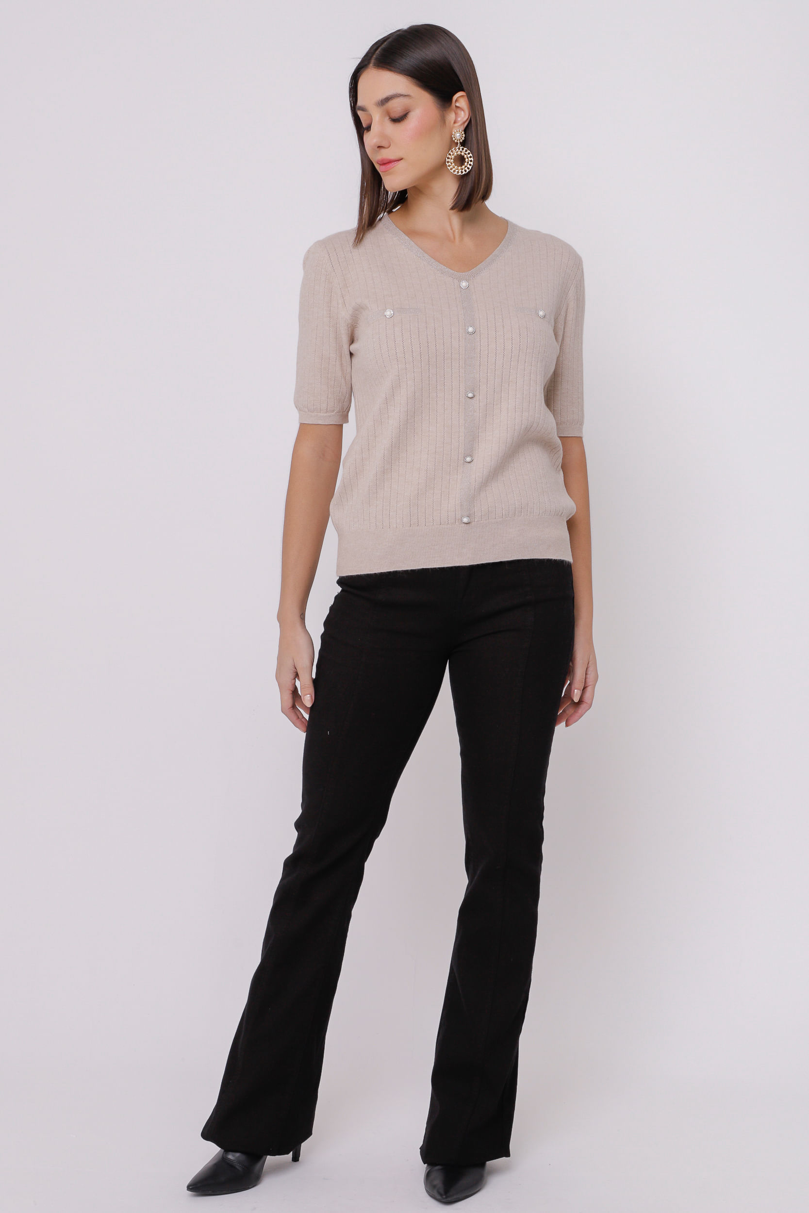 9035060 - Blusa de Tricot com Botões AREIA 9035060 - Blusa de Tricot com Botões AREIA