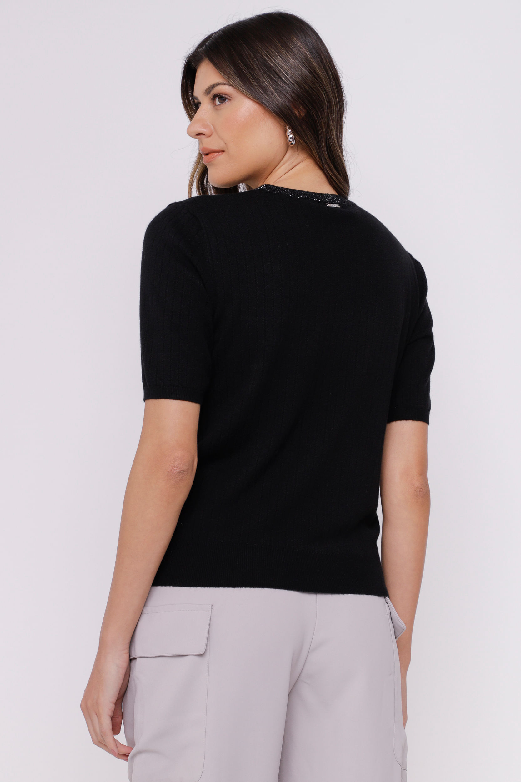 9035060 - Blusa de Tricot com Botões  PRETO