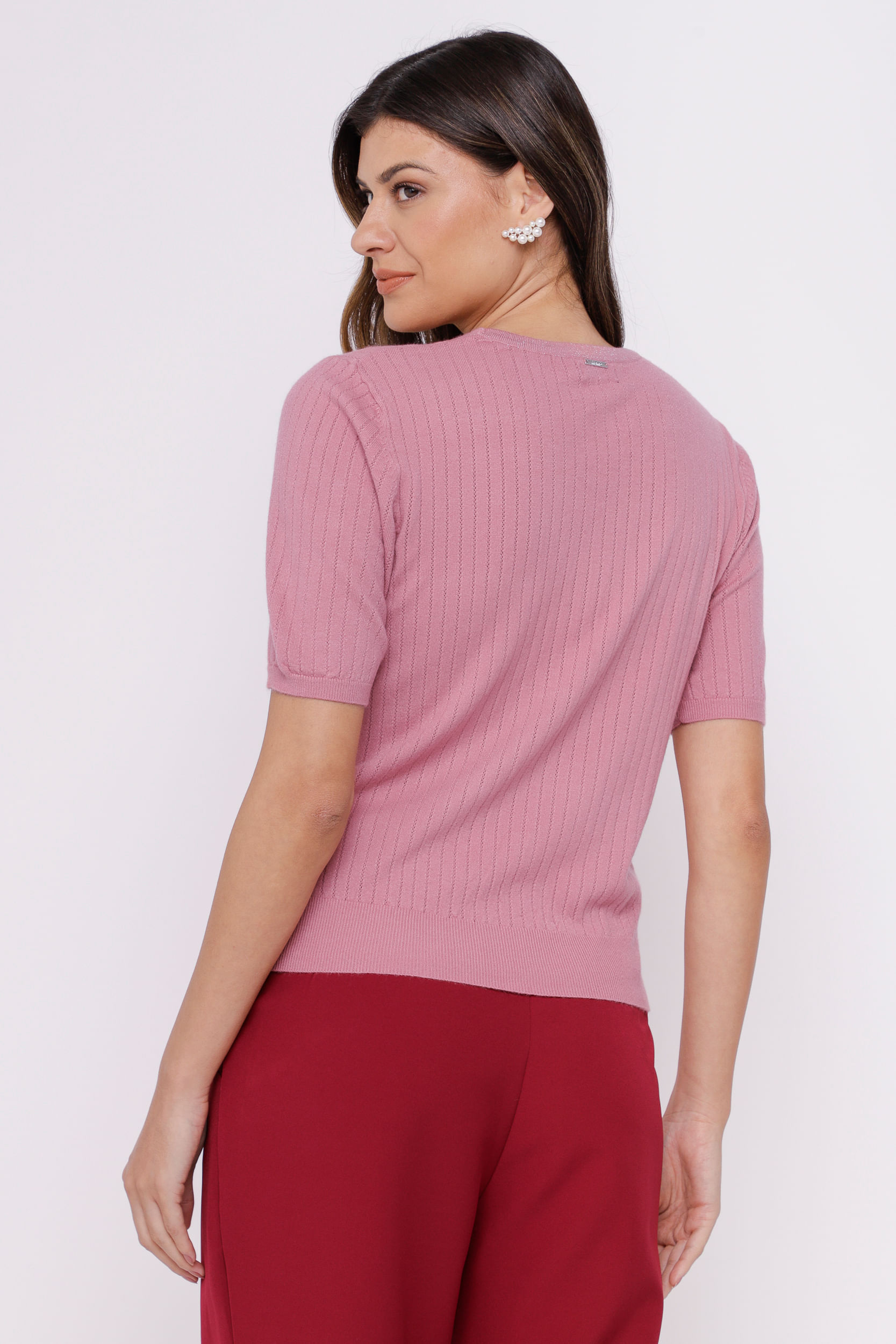 9035060 - Blusa de Tricot com Botões  ROSÊ