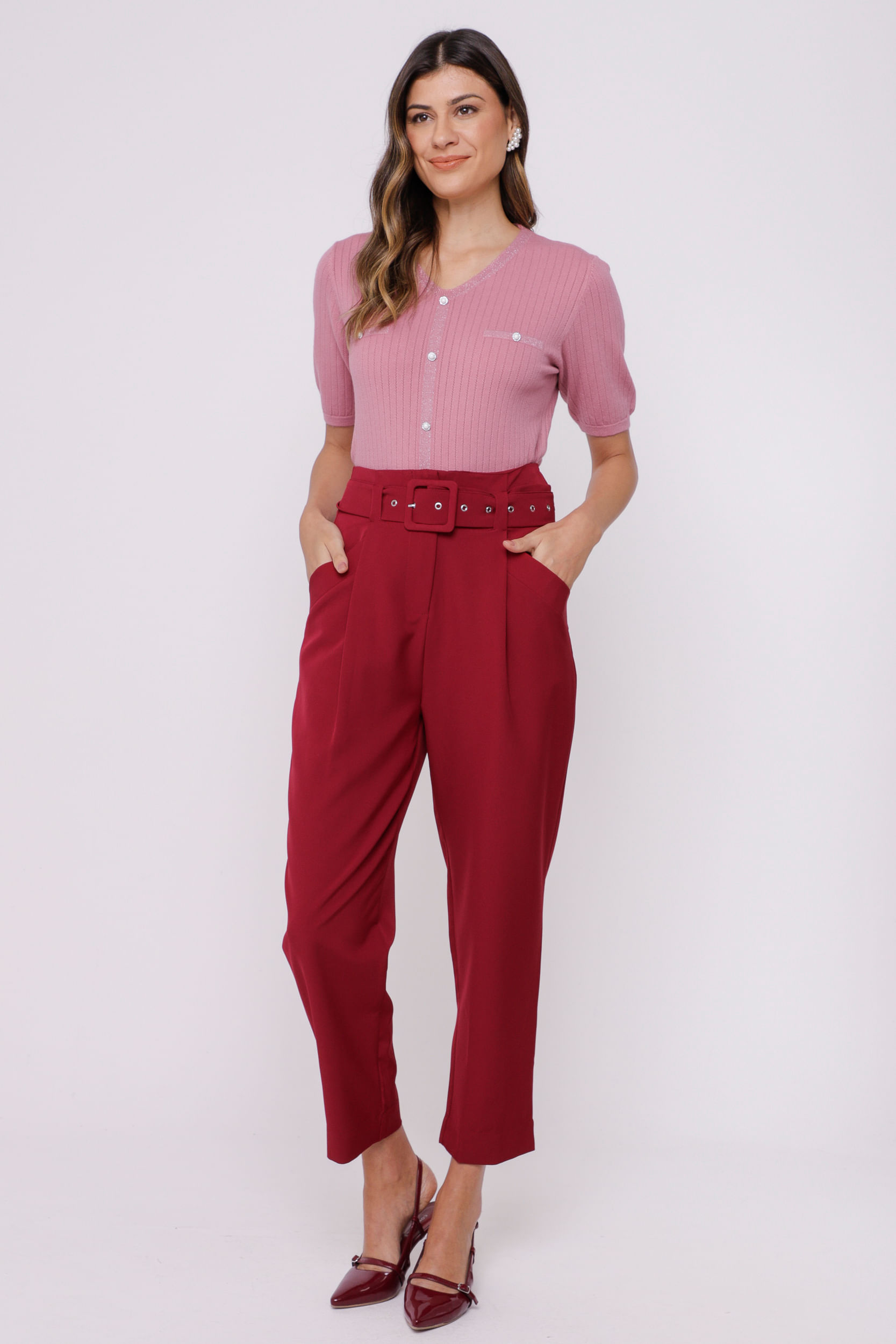 9035060 - Blusa de Tricot com Botões  ROSÊ