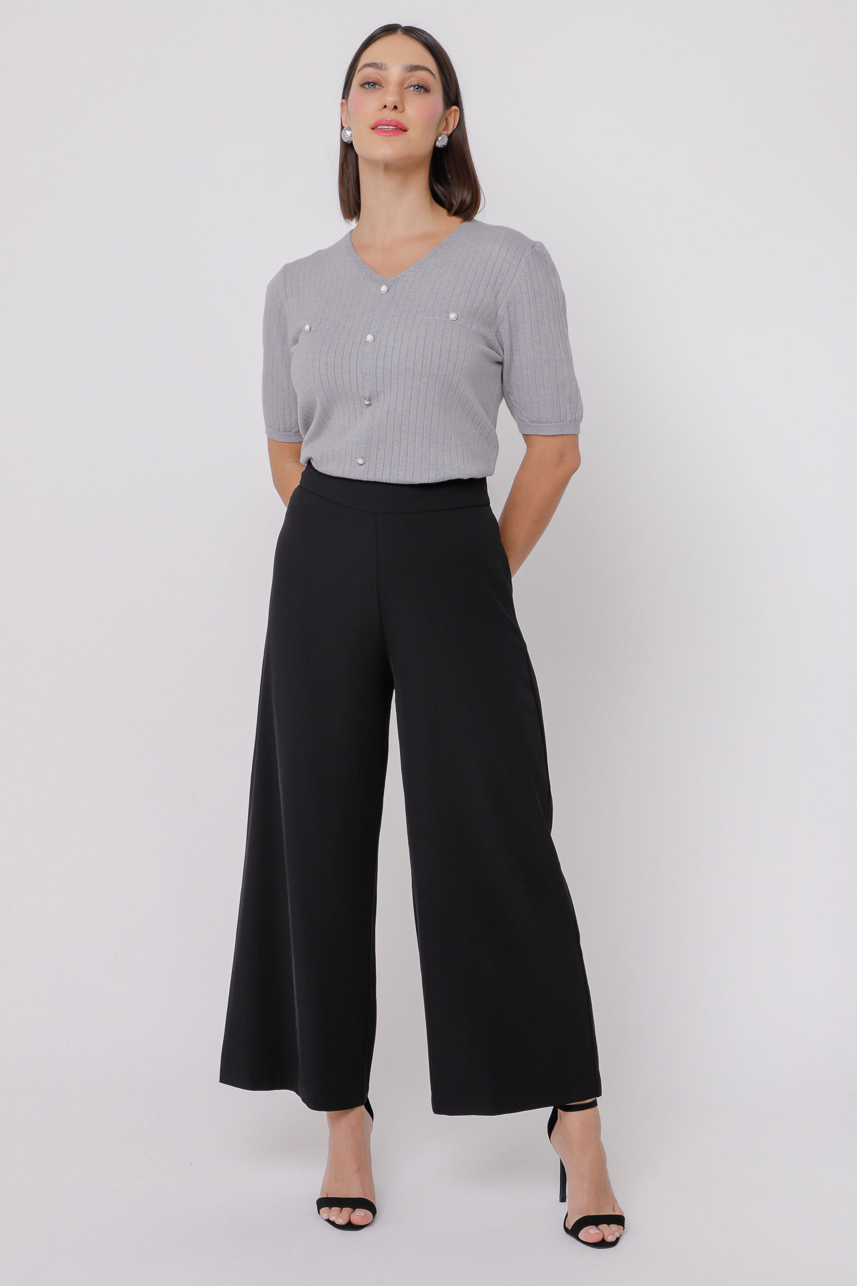 9035060 - Blusa de Tricot com Botões MESCLA 9035060 - Blusa de Tricot com Botões MESCLA