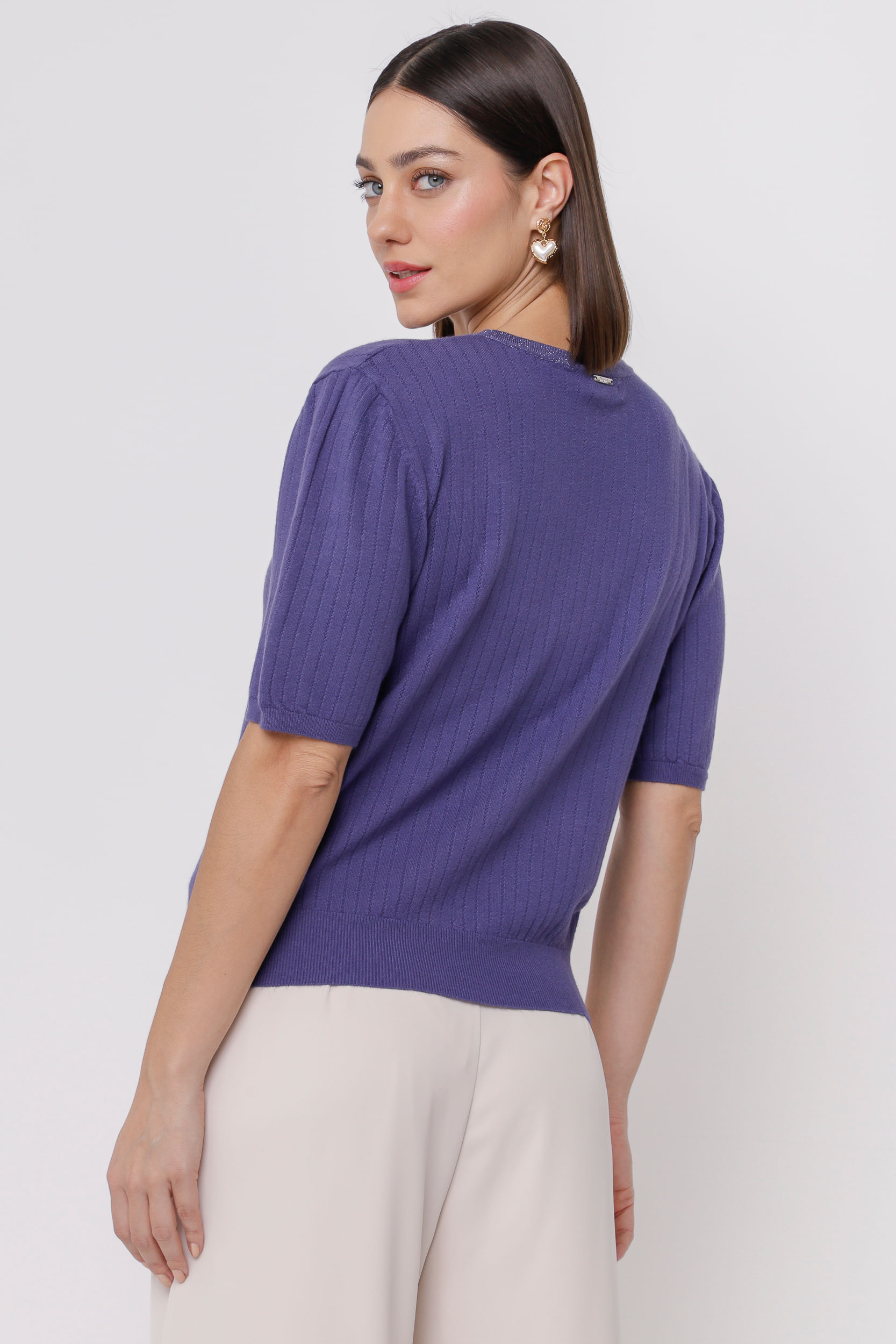9035060 - Blusa de Tricot com Botões ROXO 9035060 - Blusa de Tricot com Botões ROXO
