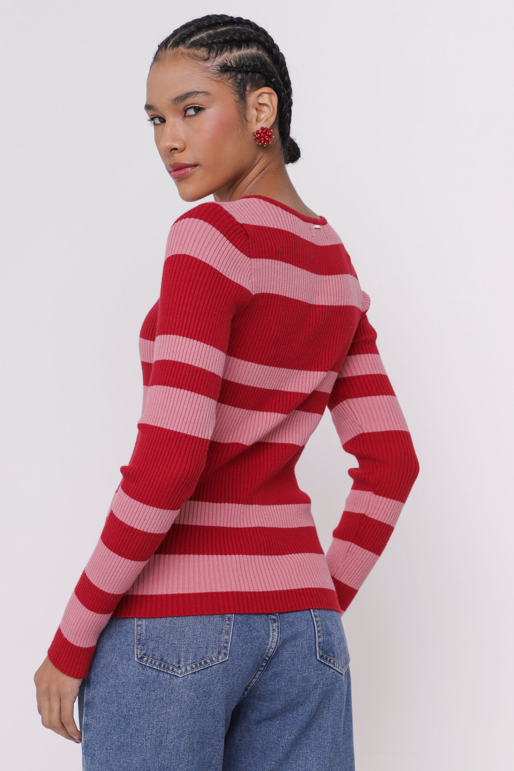 9035169 - Blusa de Tricô Básica com Listras VINHO 9035169 - Blusa de Tricô Básica com Listras VINHO
