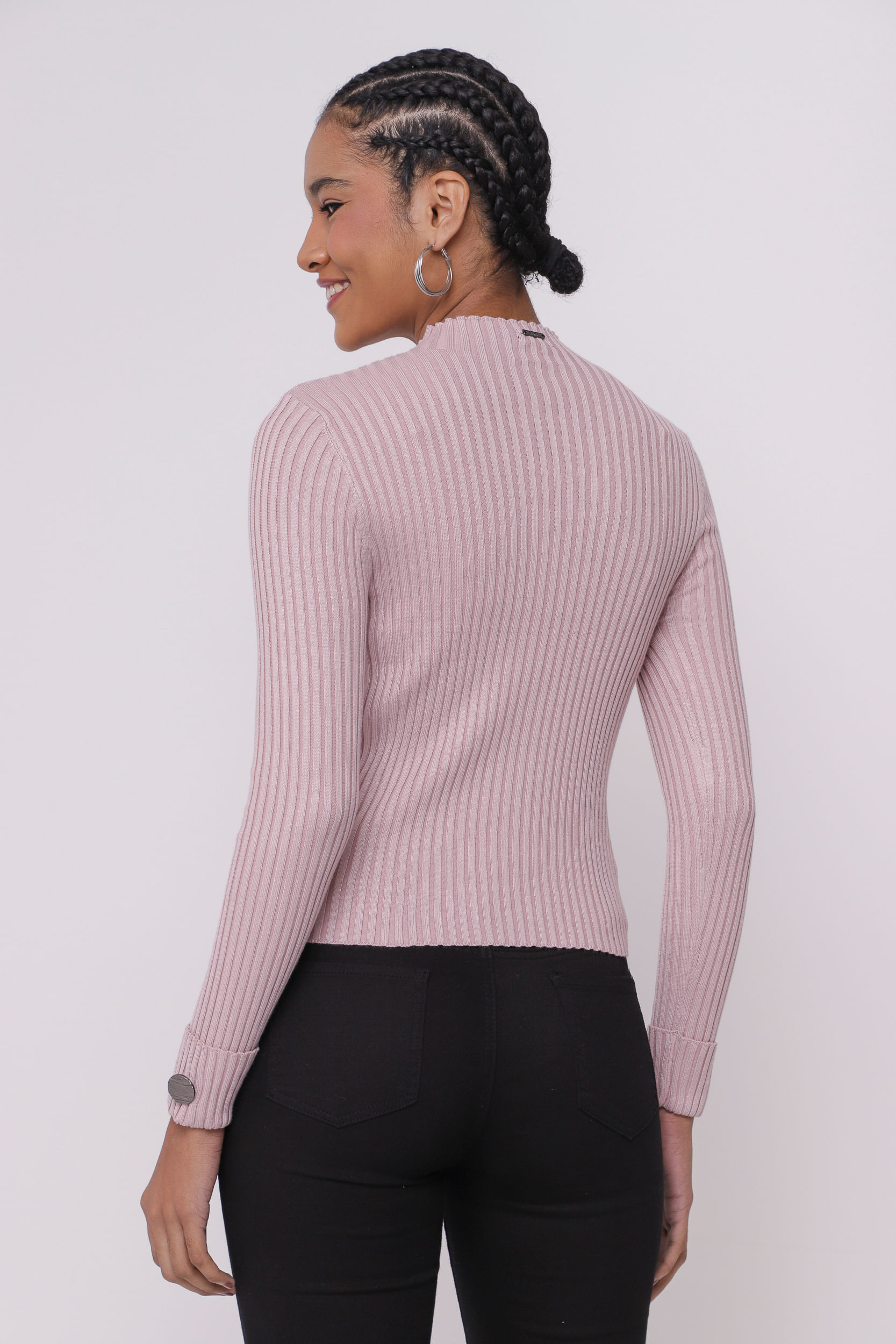 9034869 - Blusa de Tricô com Detalhe de Botões nos Punhos ROSÊ 9034869 - Blusa de Tricô com Detalhe de Botões nos Punhos ROSÊ