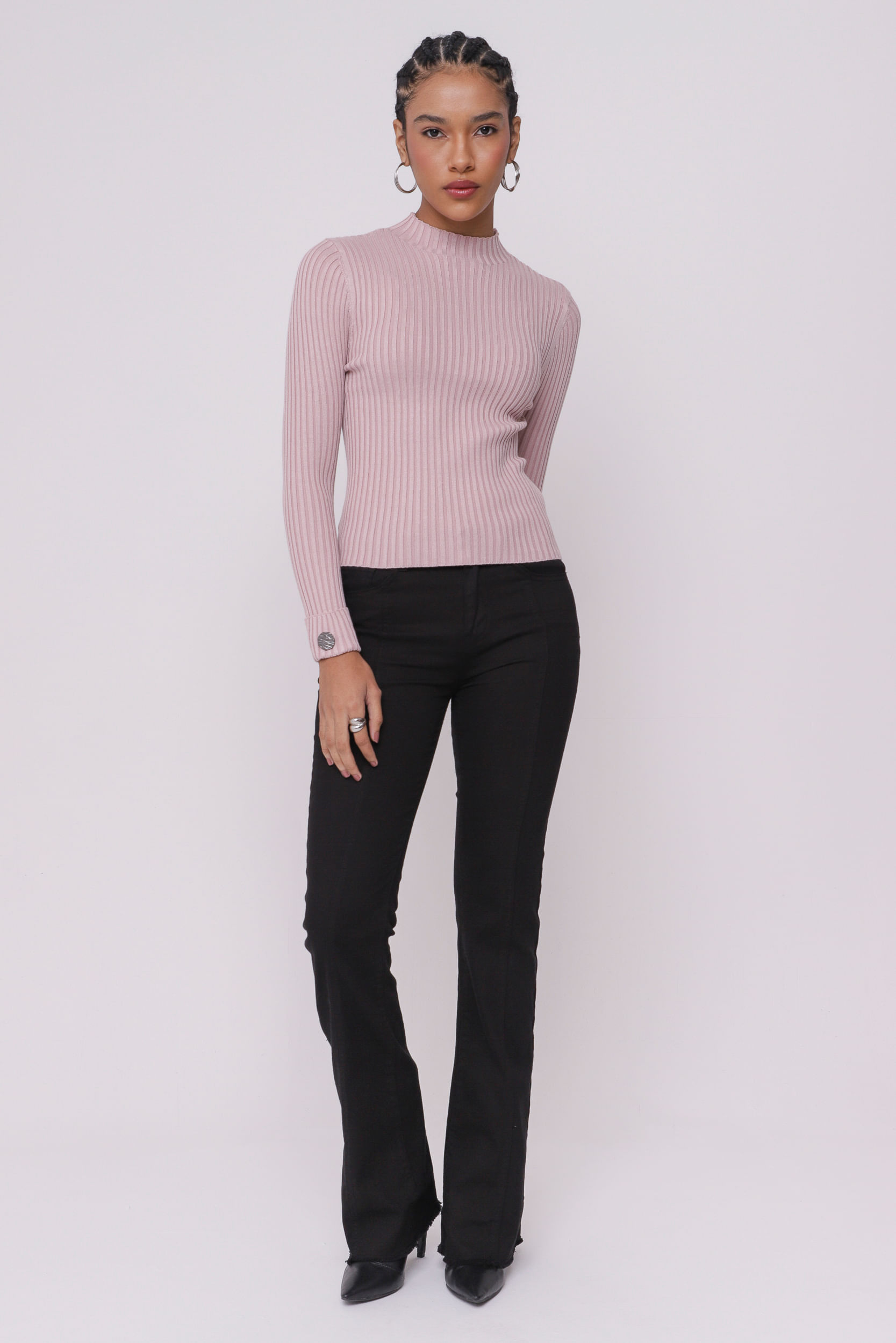 9034869 - Blusa de Tricô com Detalhe de Botões nos Punhos ROSÊ 9034869 - Blusa de Tricô com Detalhe de Botões nos Punhos ROSÊ