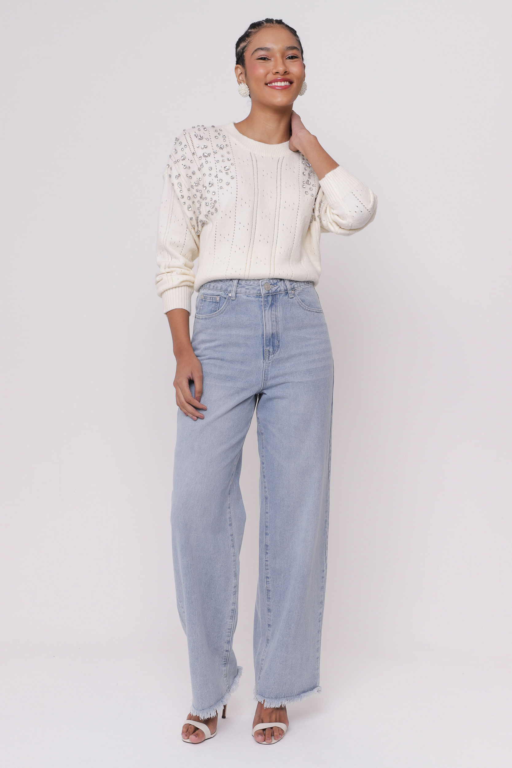 9035152 - Calça Reta Barra Desfiada  JEANS