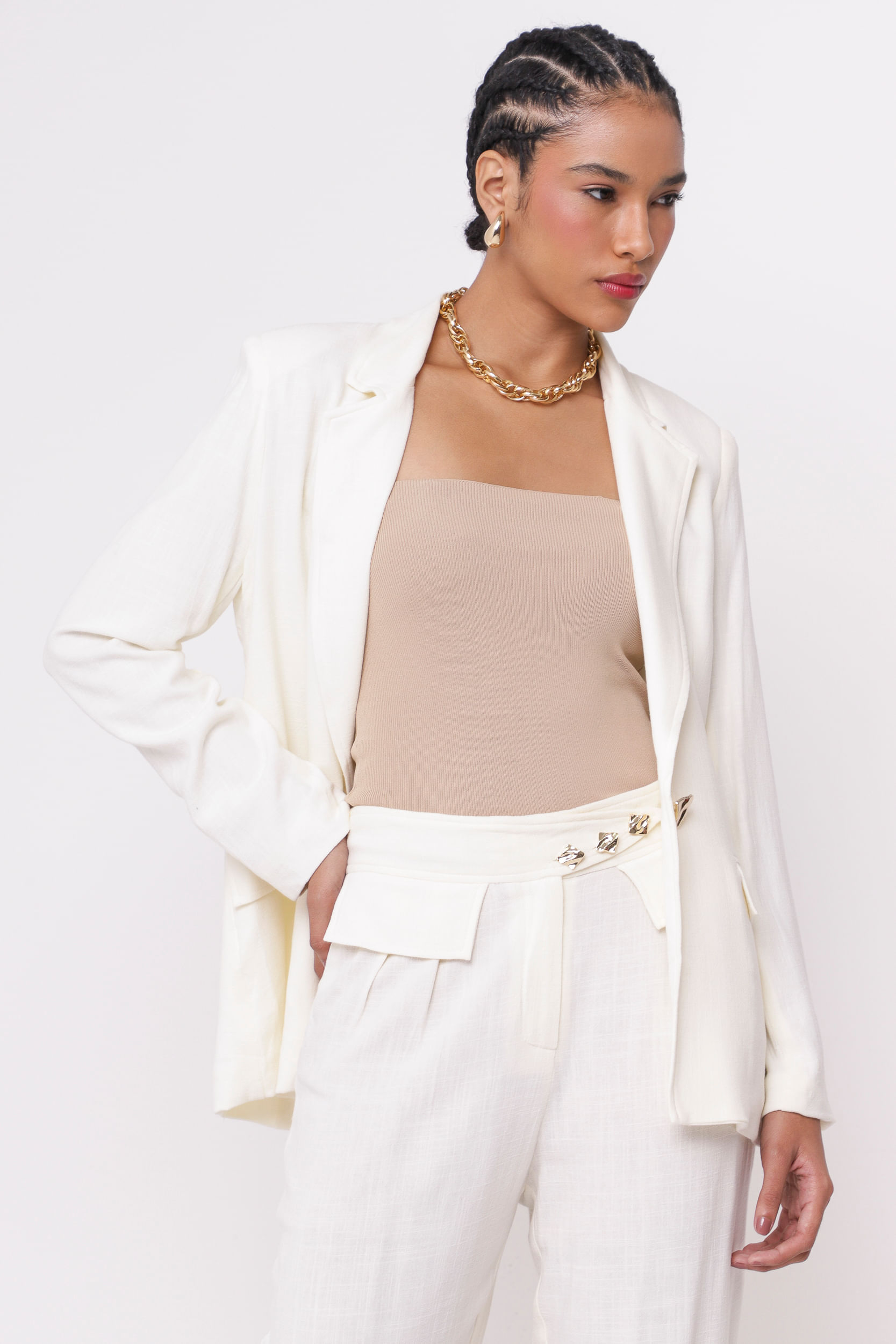 Blazer Acinturado em Viscolinho OFF-WHITE Blazer Acinturado em Viscolinho OFF-WHITE