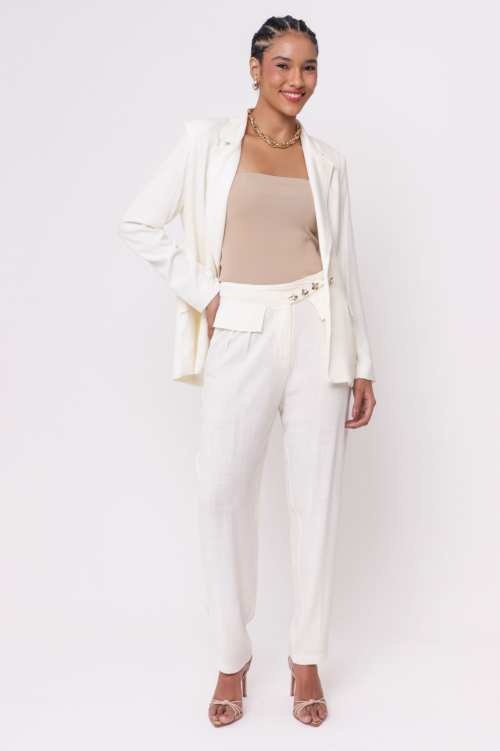 Blazer Acinturado em Viscolinho OFF-WHITE Blazer Acinturado em Viscolinho OFF-WHITE