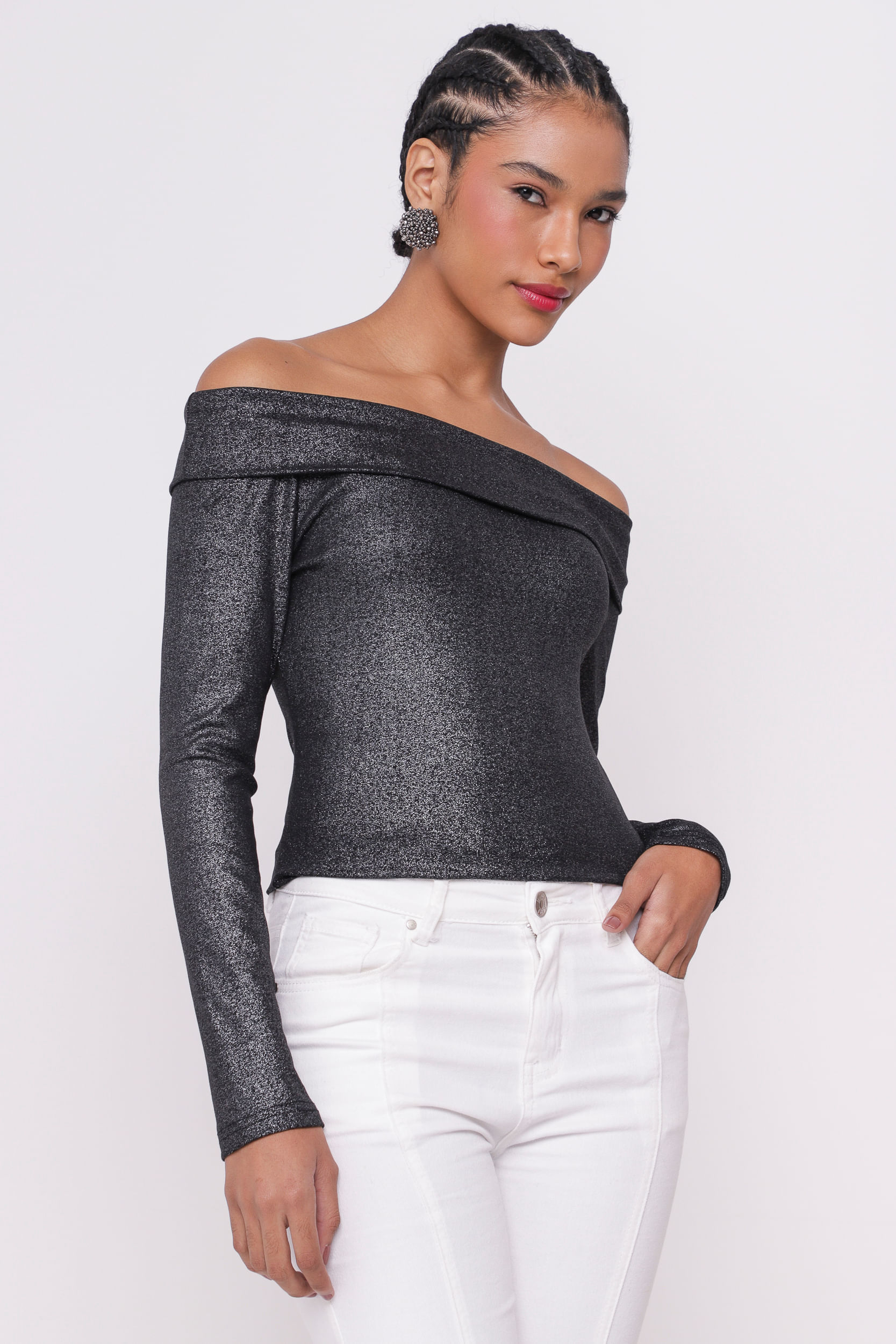 9035061 - Blusa Ombro a Ombro Foil PRETO