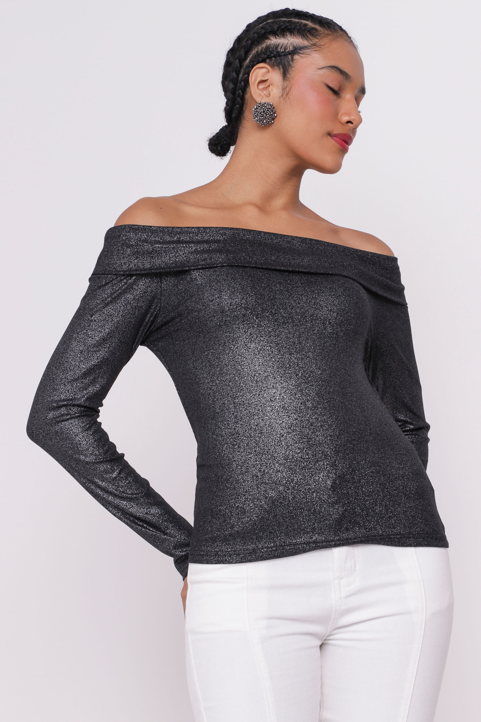 9035061 - Blusa Ombro a Ombro Foil PRETO 9035061 - Blusa Ombro a Ombro Foil PRETO