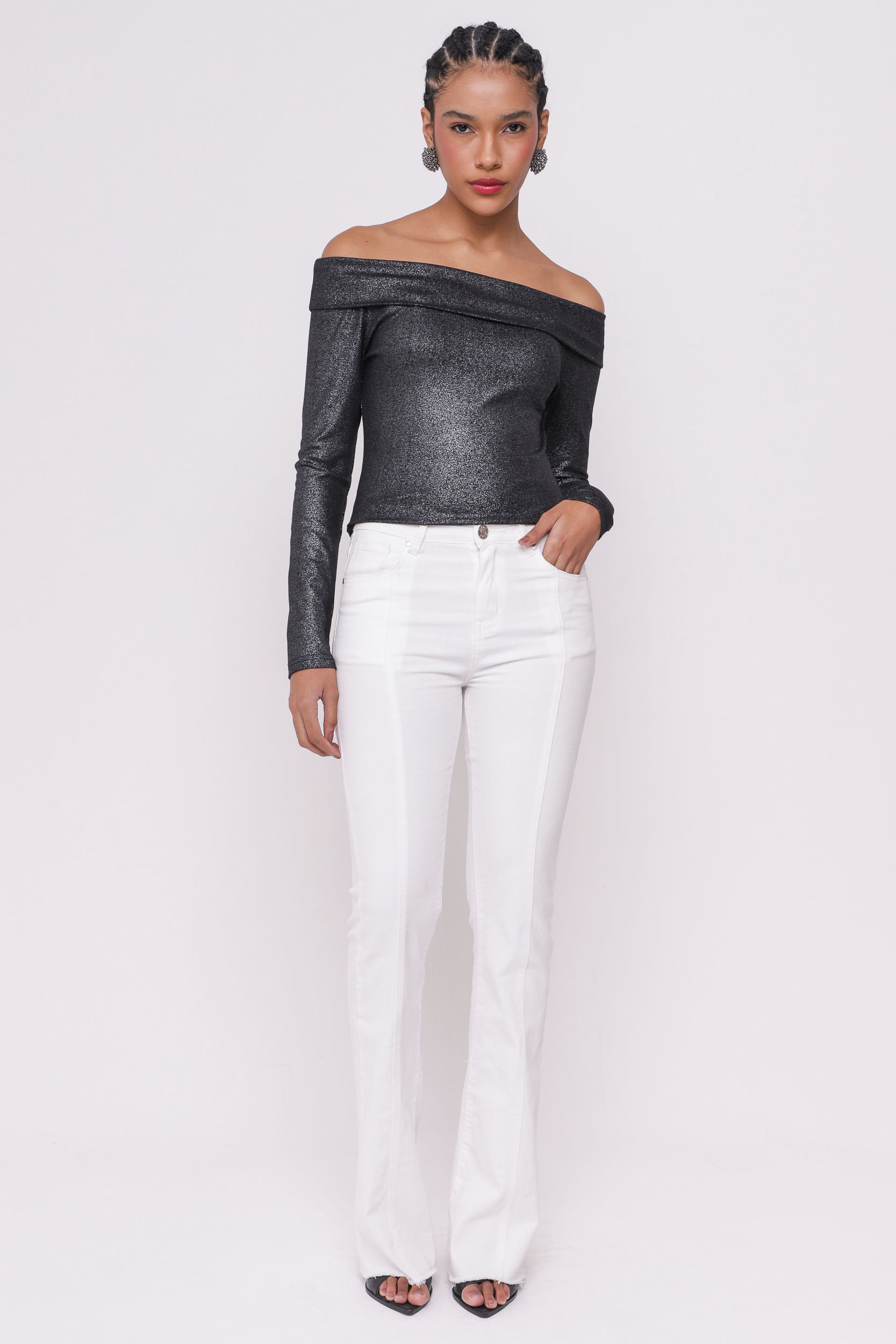 9035061 - Blusa Ombro a Ombro Foil PRETO 9035061 - Blusa Ombro a Ombro Foil PRETO