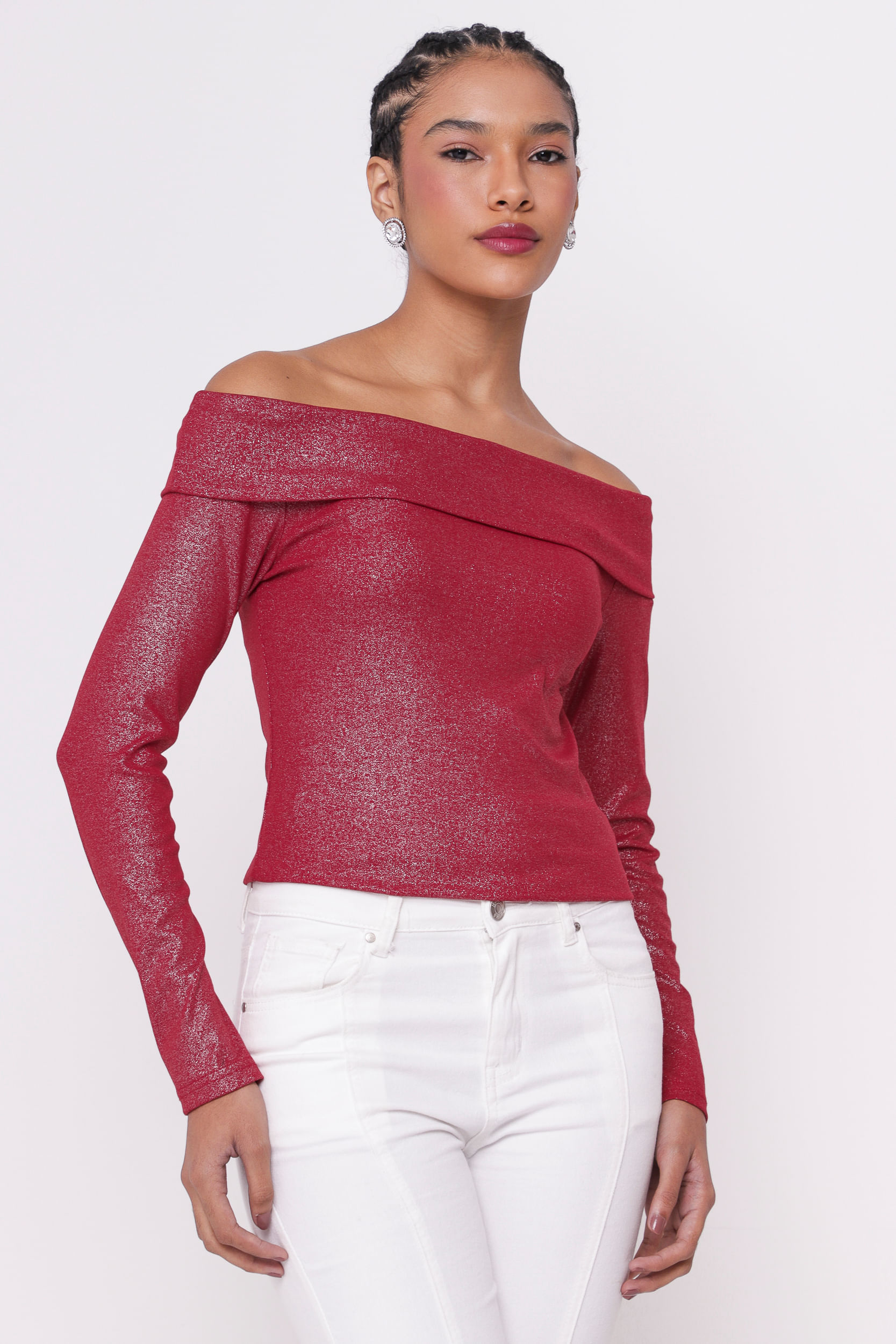 9035061 - Blusa Ombro a Ombro Foil VINHO
