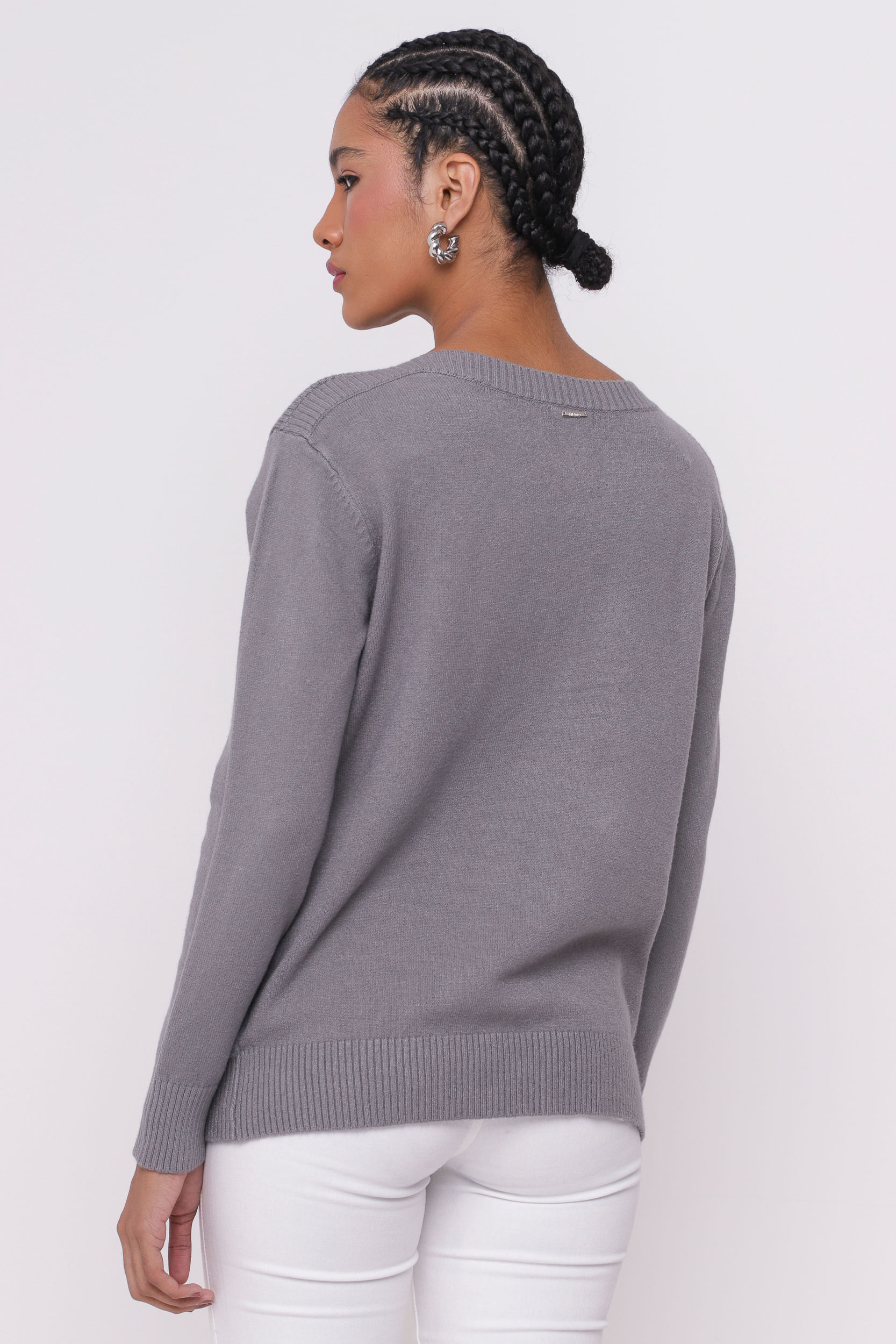 9035037 - Blusa Tricô Listras Flocada CINZA 9035037 - Blusa Tricô Listras Flocada CINZA