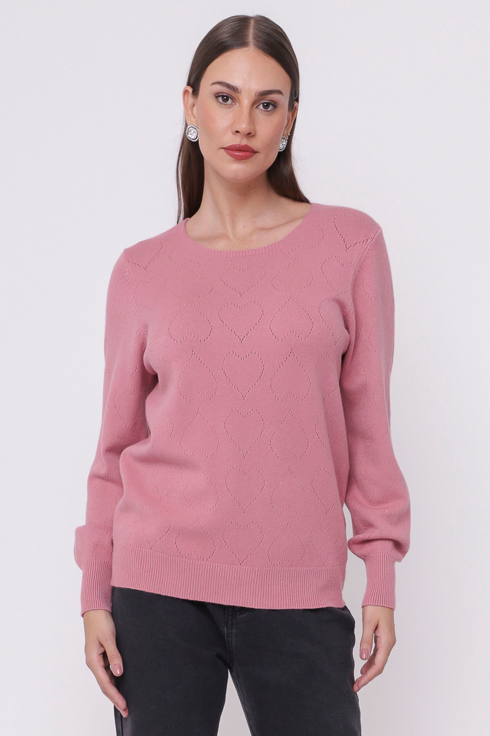 9035055 - Blusa Tricô Trama Coração  ROSÊ