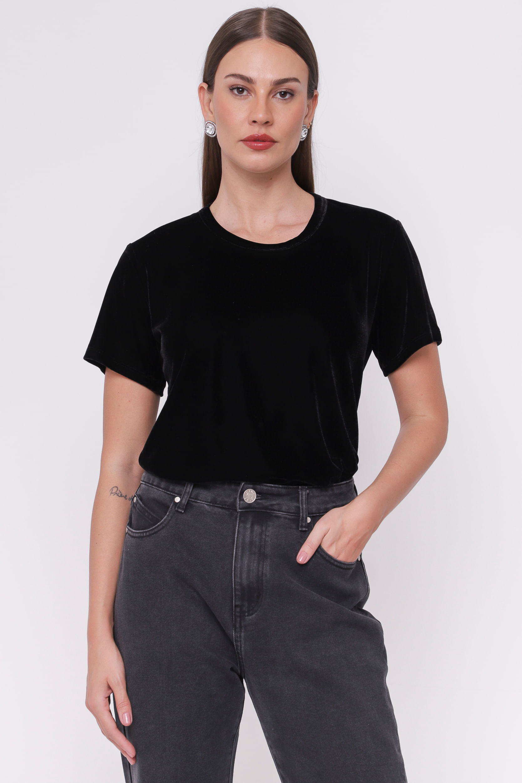 9035279 - Blusa Básica em Veludo PRETO