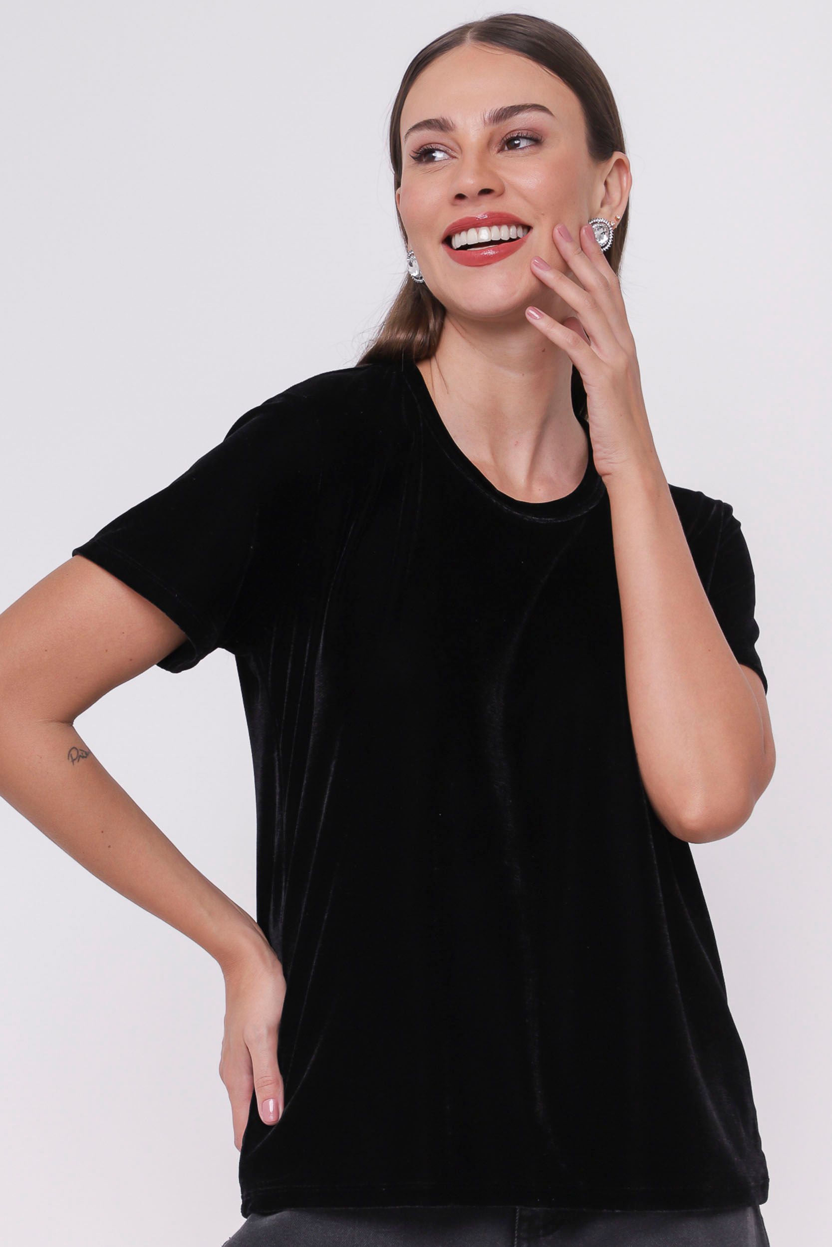 9035279 - Blusa Básica em Veludo PRETO 9035279 - Blusa Básica em Veludo PRETO
