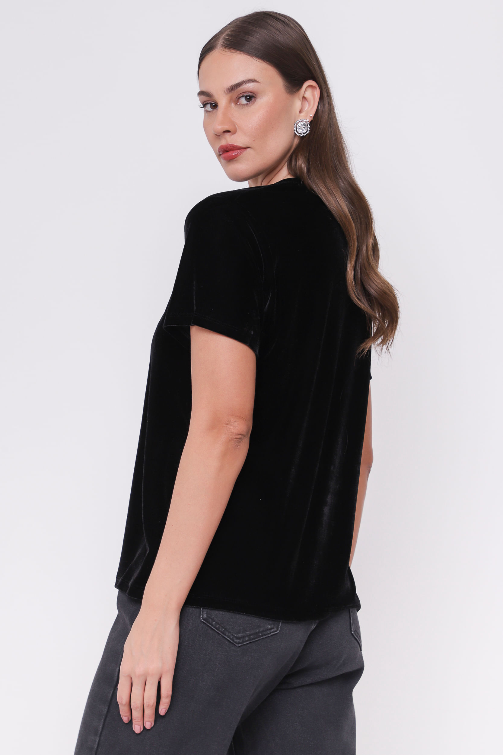 9035279 - Blusa Básica em Veludo PRETO 9035279 - Blusa Básica em Veludo PRETO
