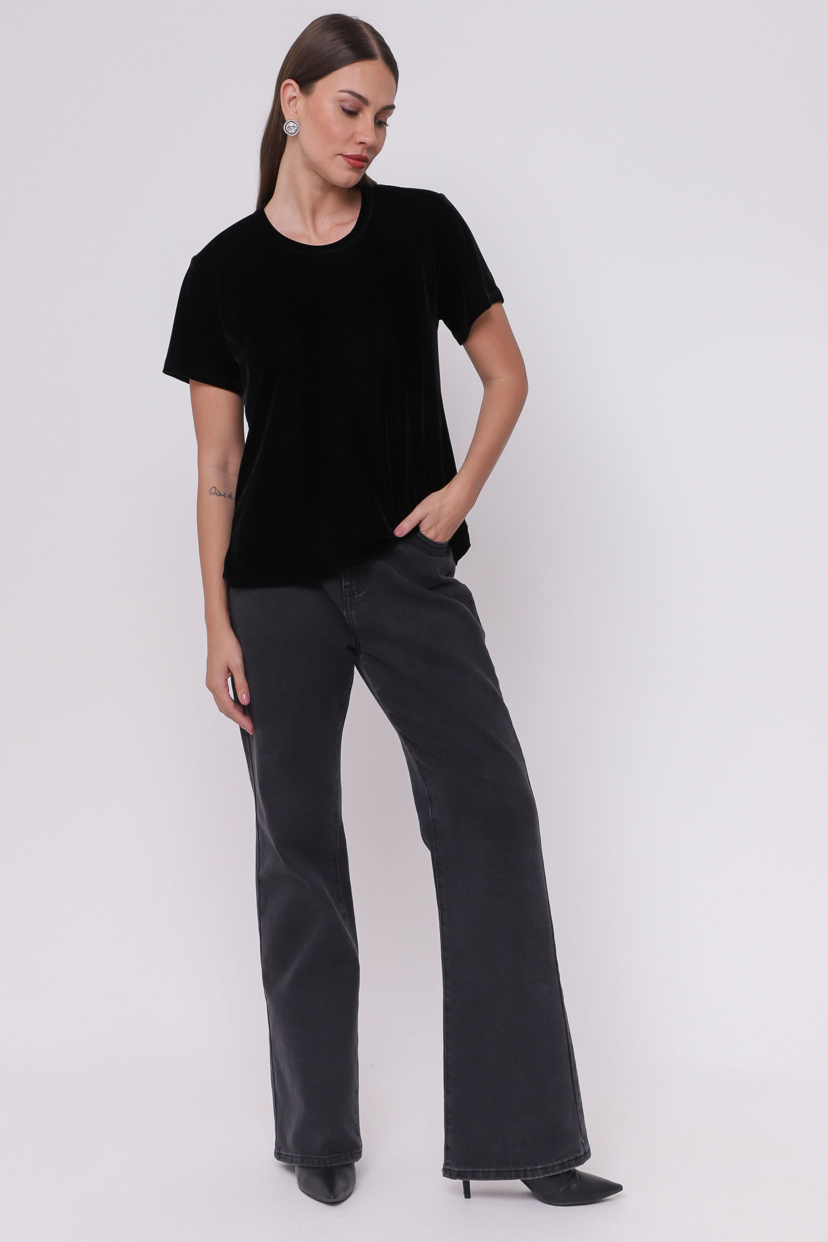 9035279 - Blusa Básica em Veludo PRETO 9035279 - Blusa Básica em Veludo PRETO