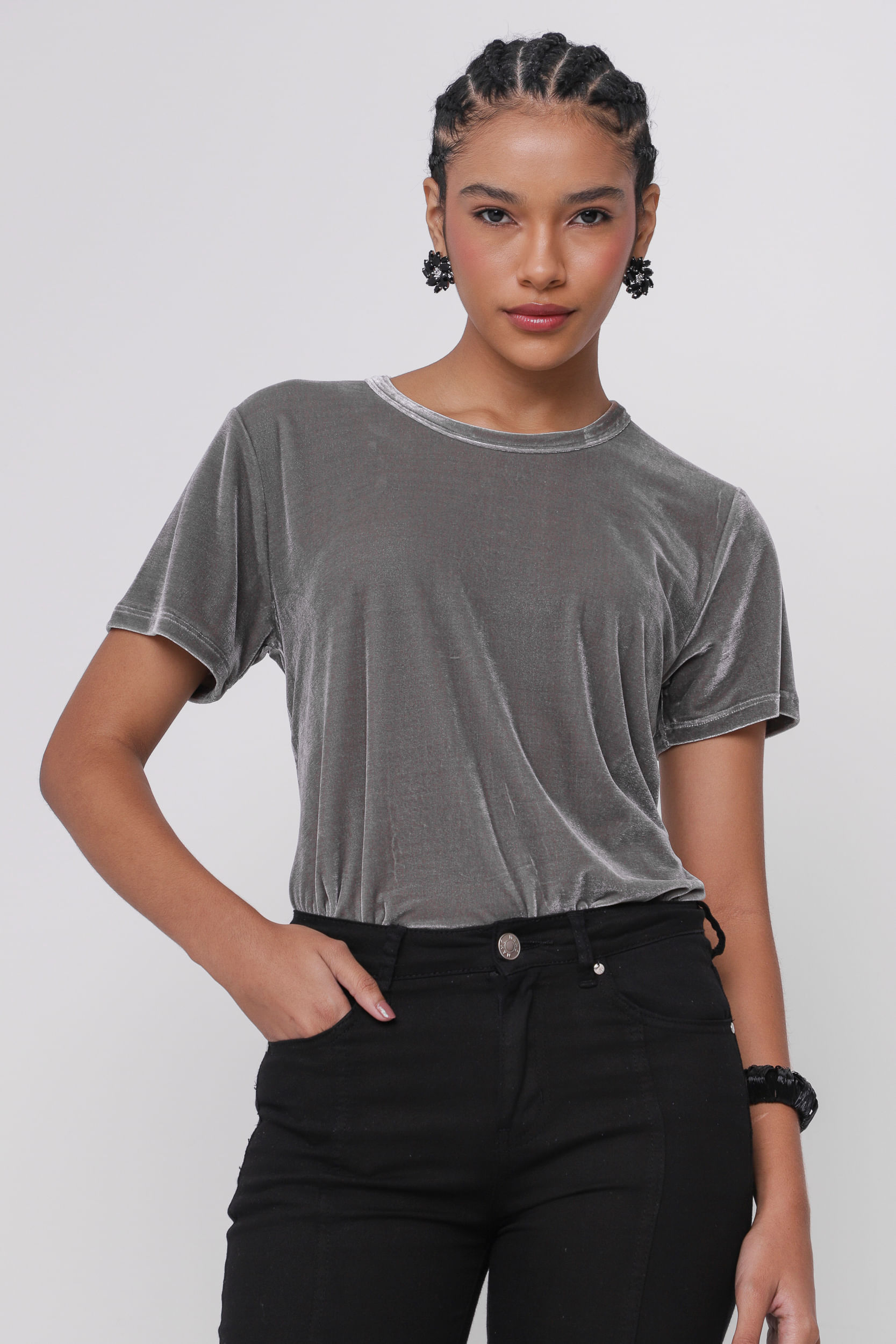 9035279 - Blusa Básica em Veludo CINZA