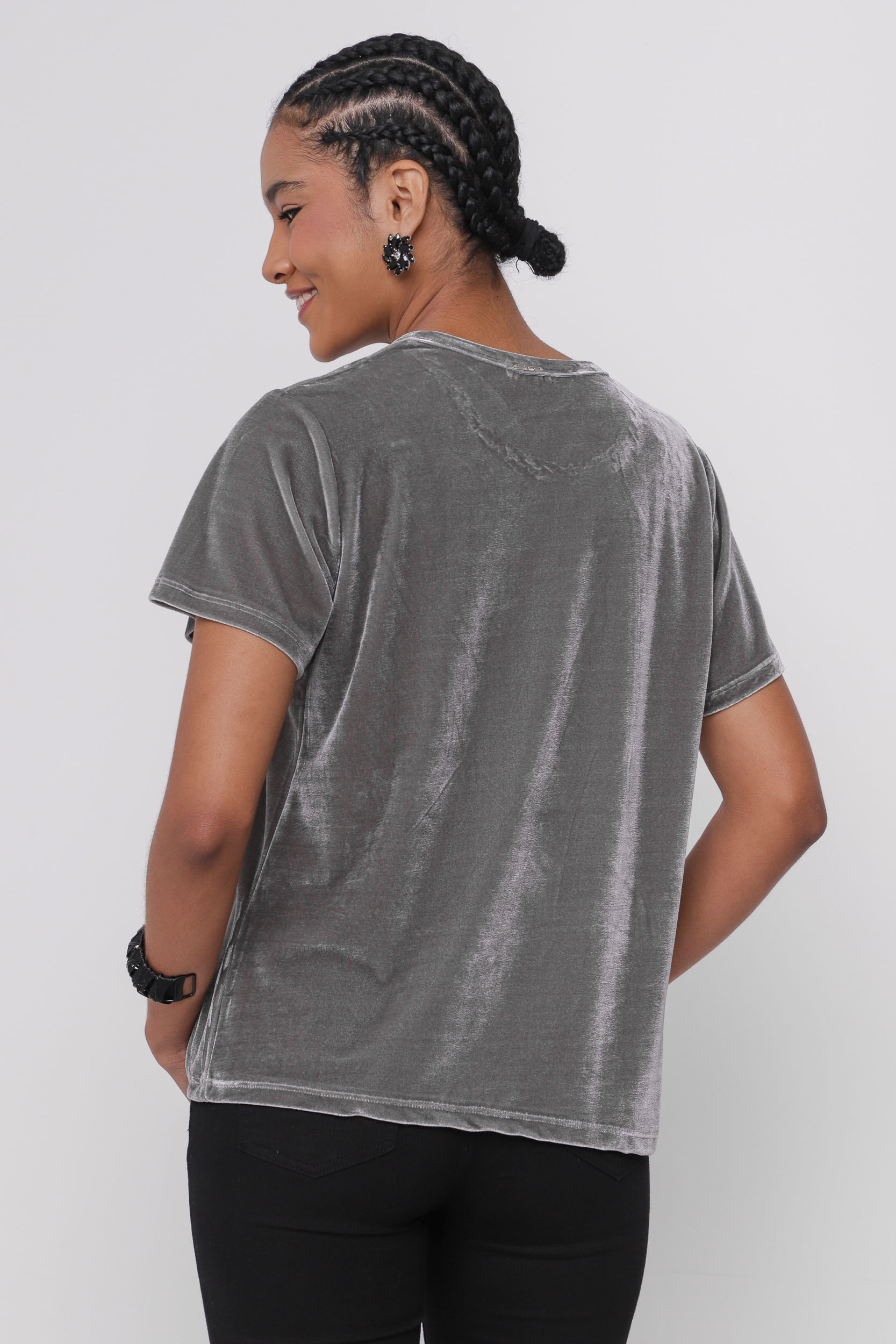 9035279 - Blusa Básica em Veludo CINZA 9035279 - Blusa Básica em Veludo CINZA