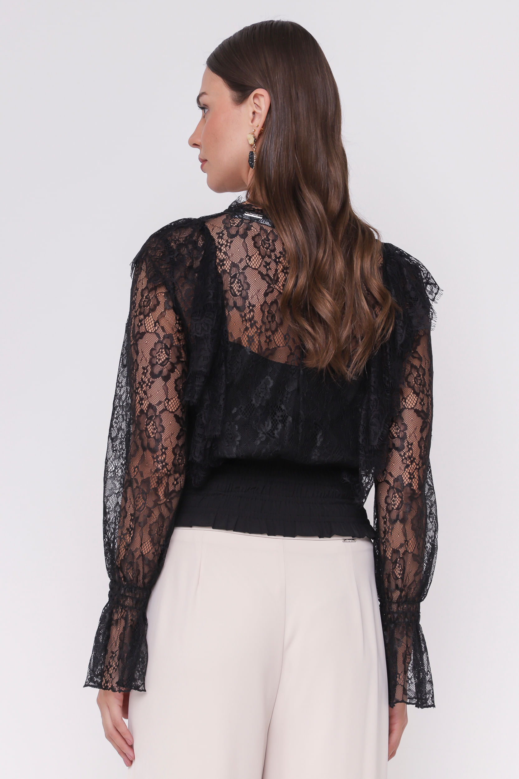 9035140 - Blusa Rendas Barra Lastex PRETO 9035140 - Blusa Rendas Barra Lastex PRETO