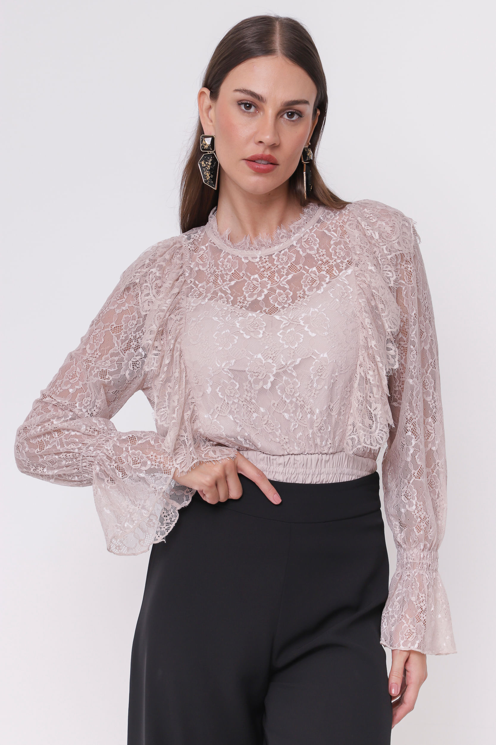 9035140 - Blusa Rendas Barra Lastex  FENDI