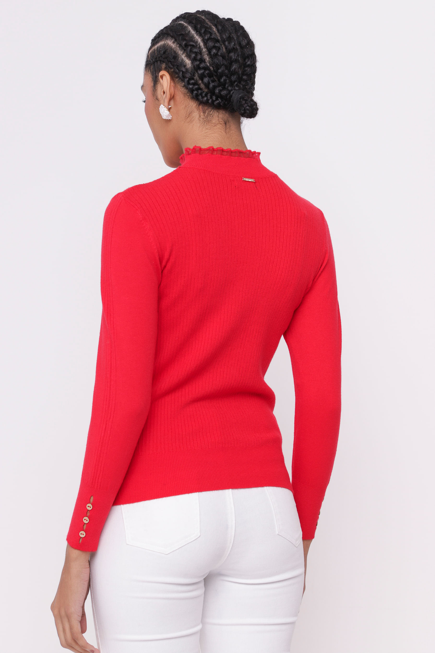 9035018 - Blusa Tricô Strass em V VERMELHO 9035018 - Blusa Tricô Strass em V VERMELHO