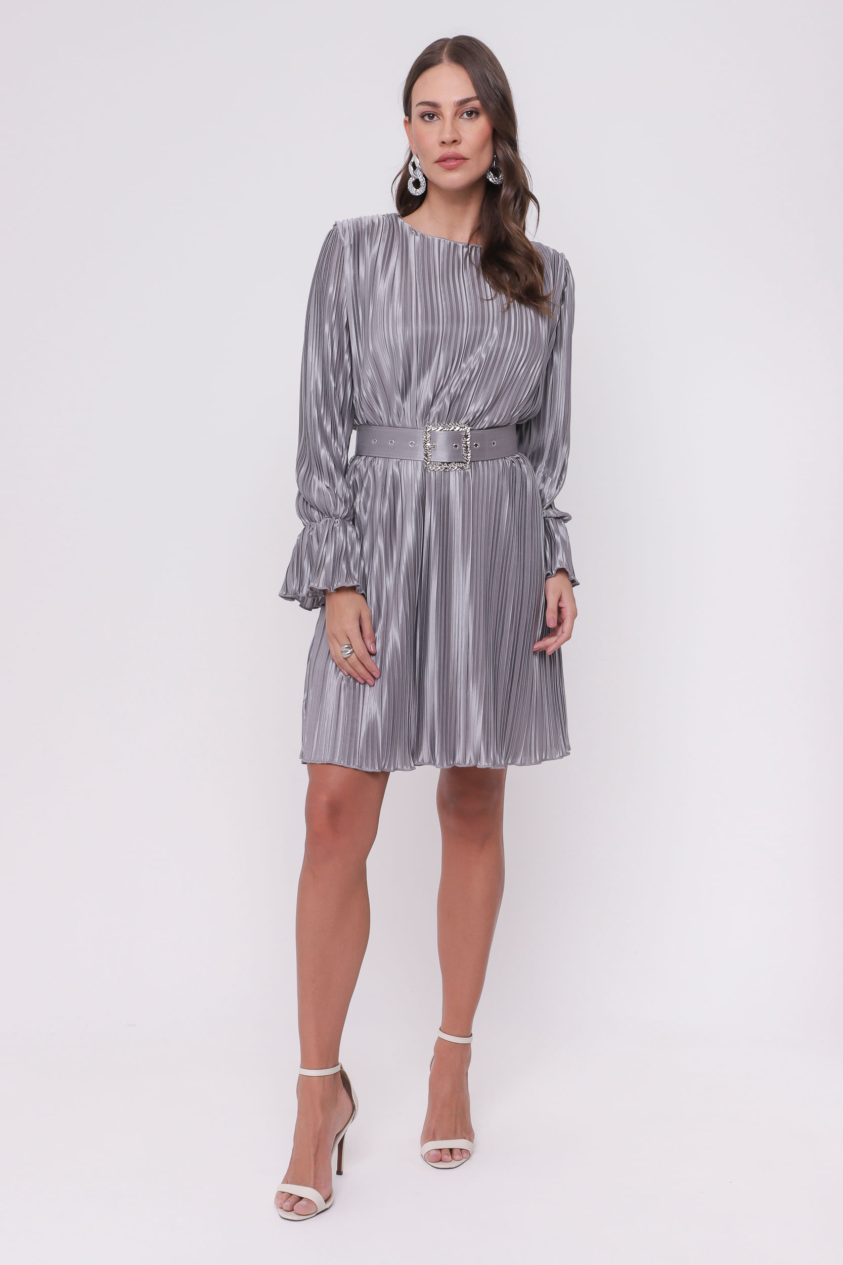 Vestido Plissado Metalizado  PRATA