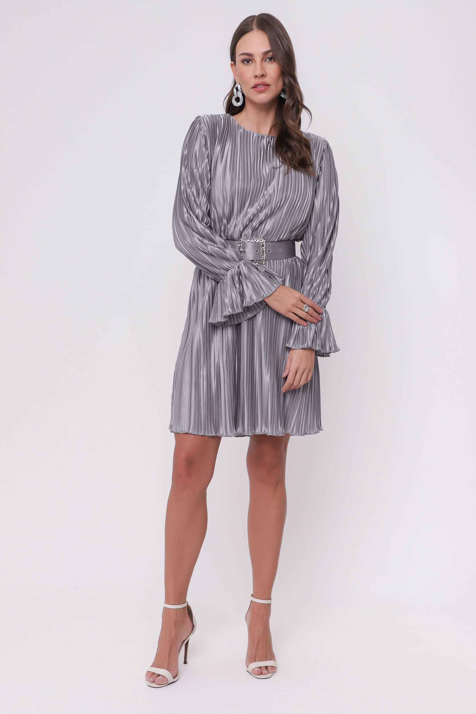 Vestido Plissado Metalizado PRATA Vestido Plissado Metalizado PRATA
