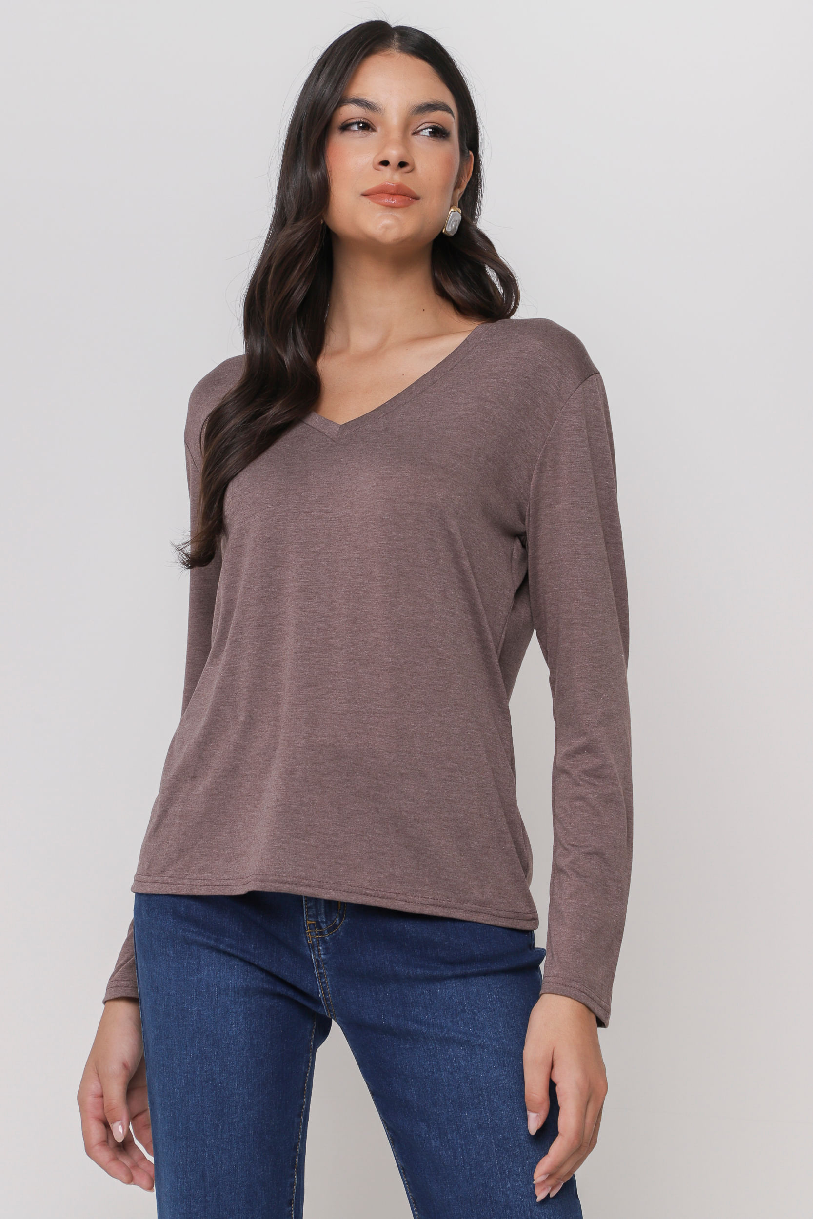 9032504 - Camiseta Decote V Manga Longa Caixinha FENDI