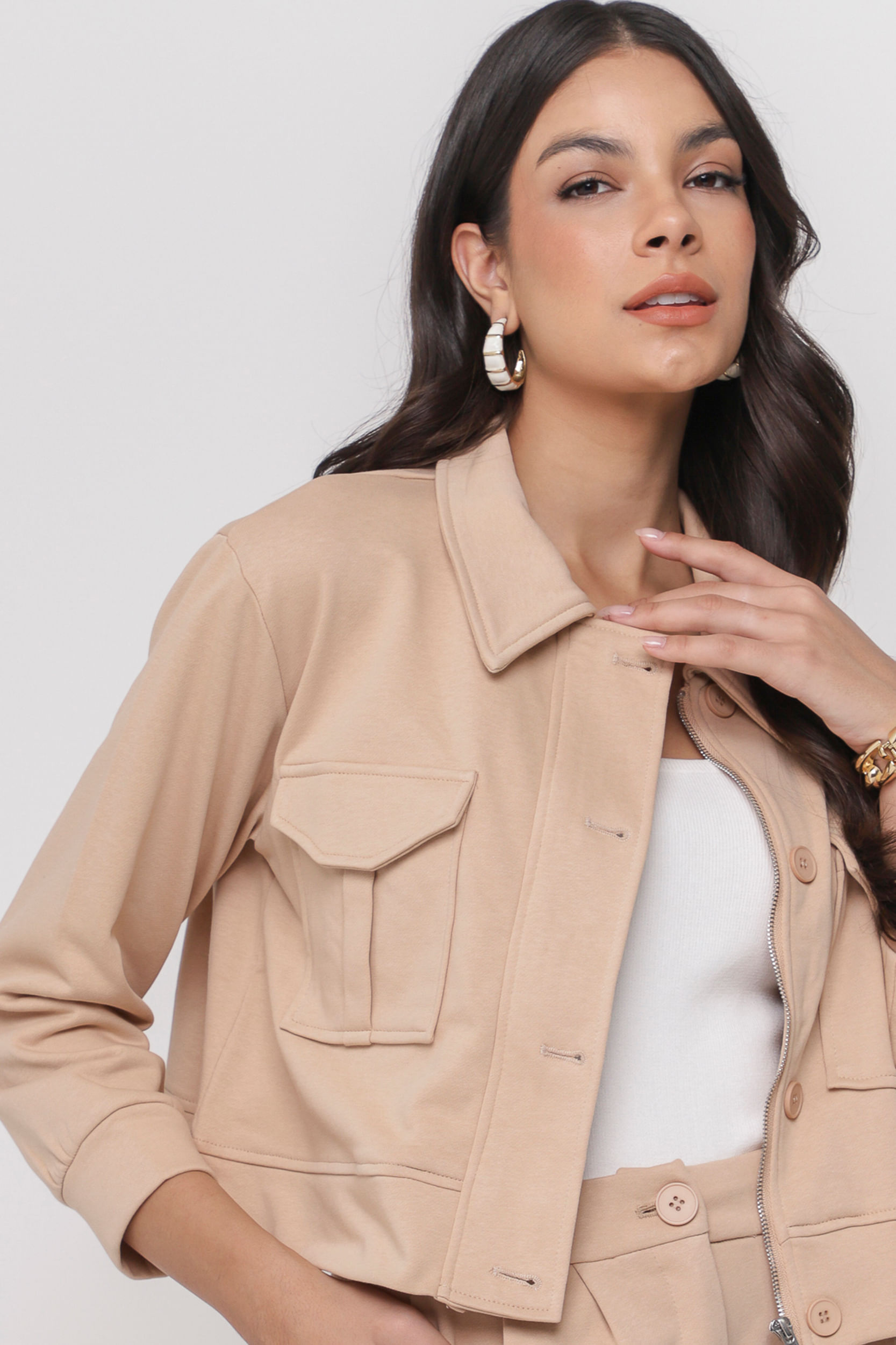 Blusa de Moletom com Bolsos Frontais BEGE Blusa de Moletom com Bolsos Frontais BEGE