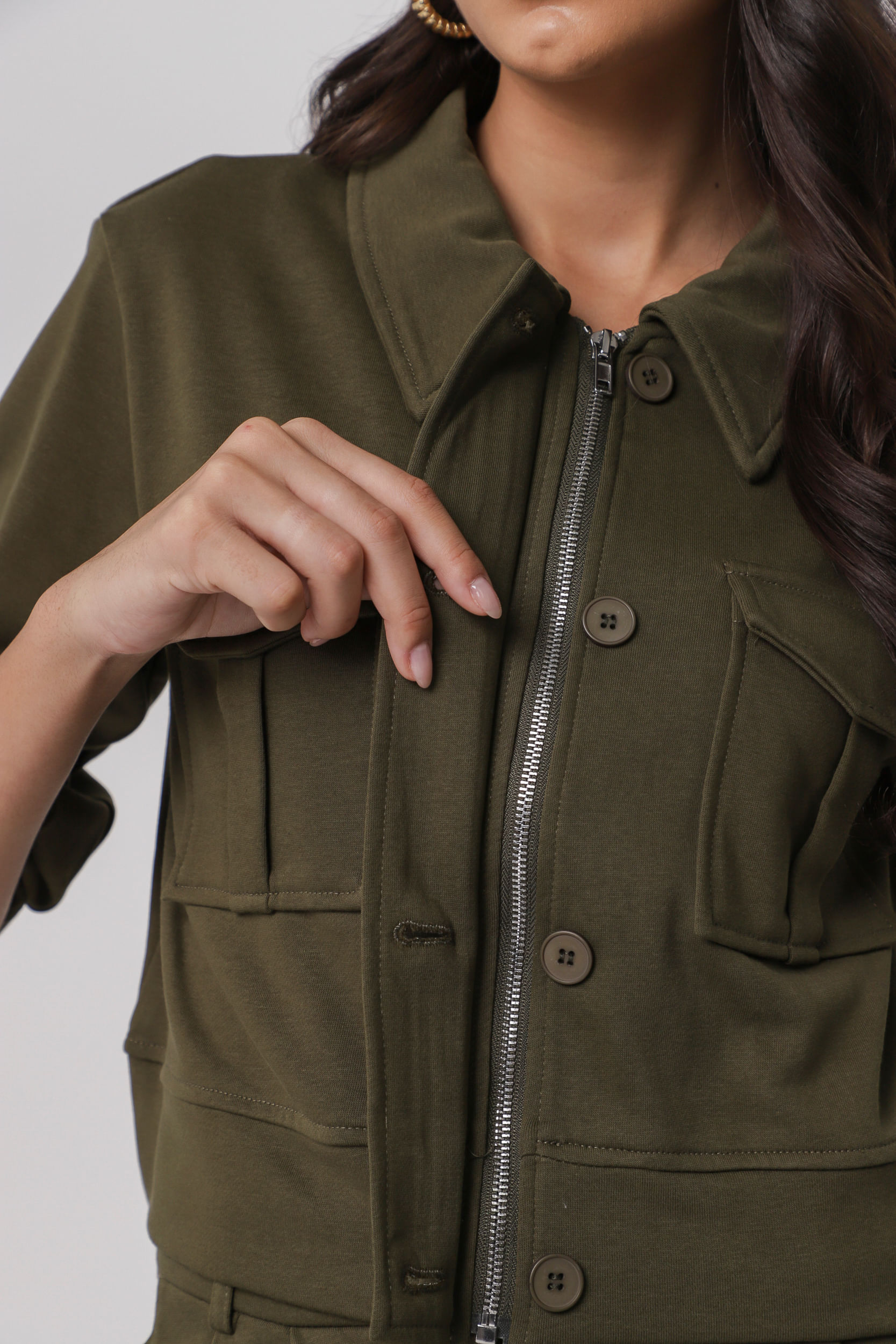 Blusa de Moletom com Bolsos Frontais VERDE Blusa de Moletom com Bolsos Frontais VERDE